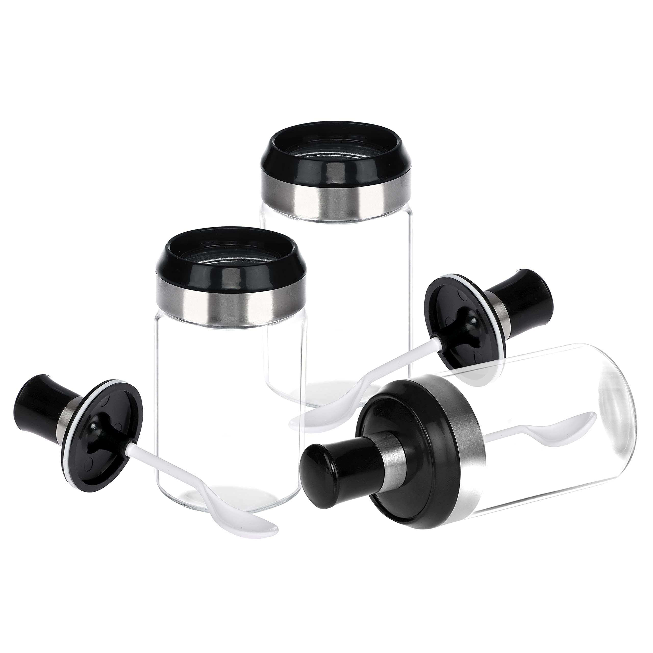 Cutting Edge Glass Containers For Oil, Spices, Sauce, Salt, Sugar, Honey, Ghee, Chutney Jar With Spoon For Dinning Table, Kitche