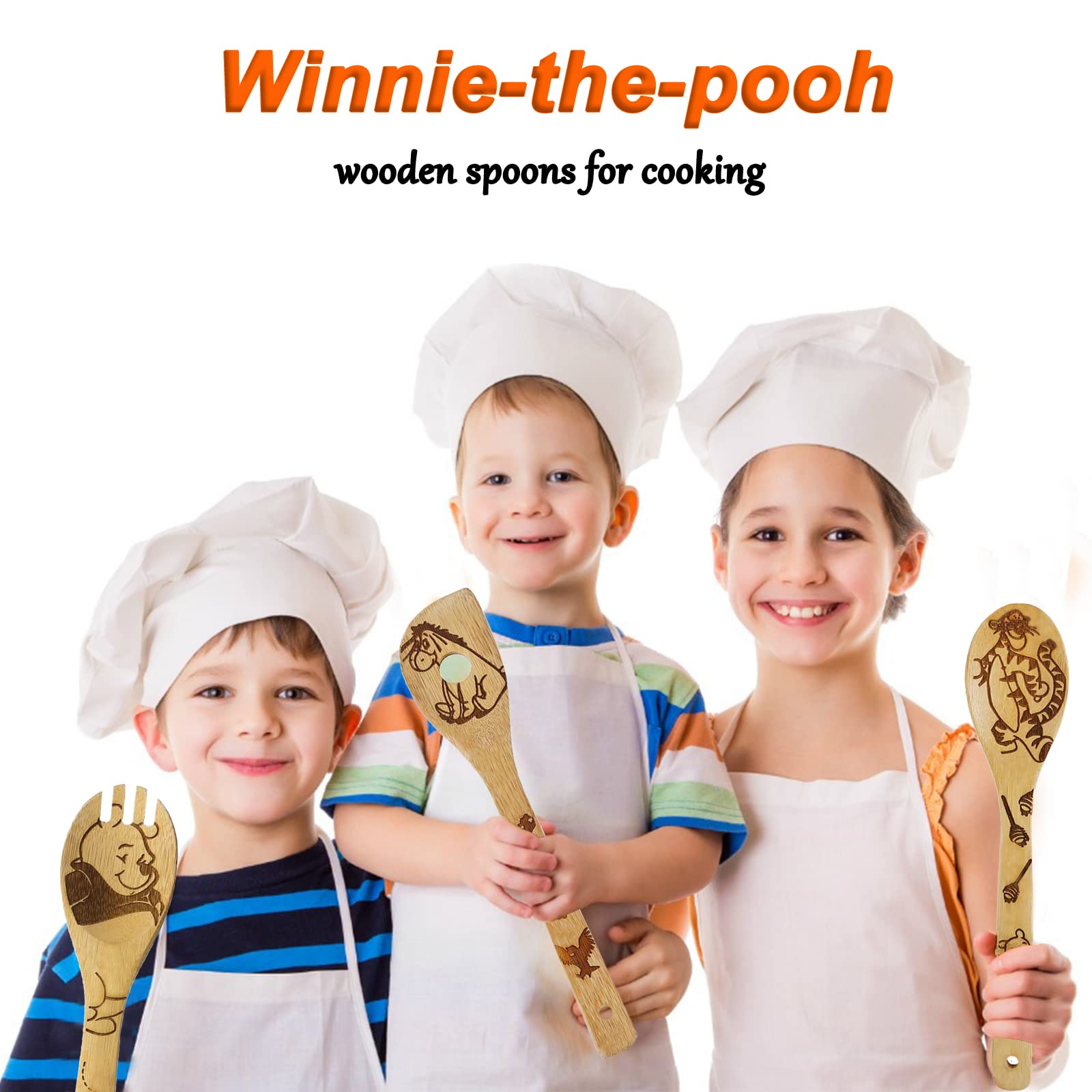 5 Pcs Cartoon Wooden Spoons For Cooking,Winnie The Bear Kitchen Accessories,Cute Tiger Spatula For Kitchen Decor,Winnie Bear Kit