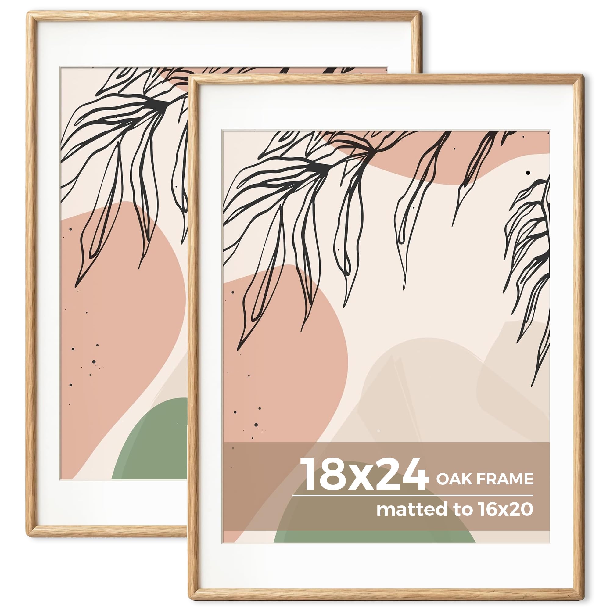 Axeman 18x24 Frame Set of 2 - Solid Teak Wood Picture Frame Matted to 16x20 - Rounded Corner 18 x 24 Poster Frame with Tempered 