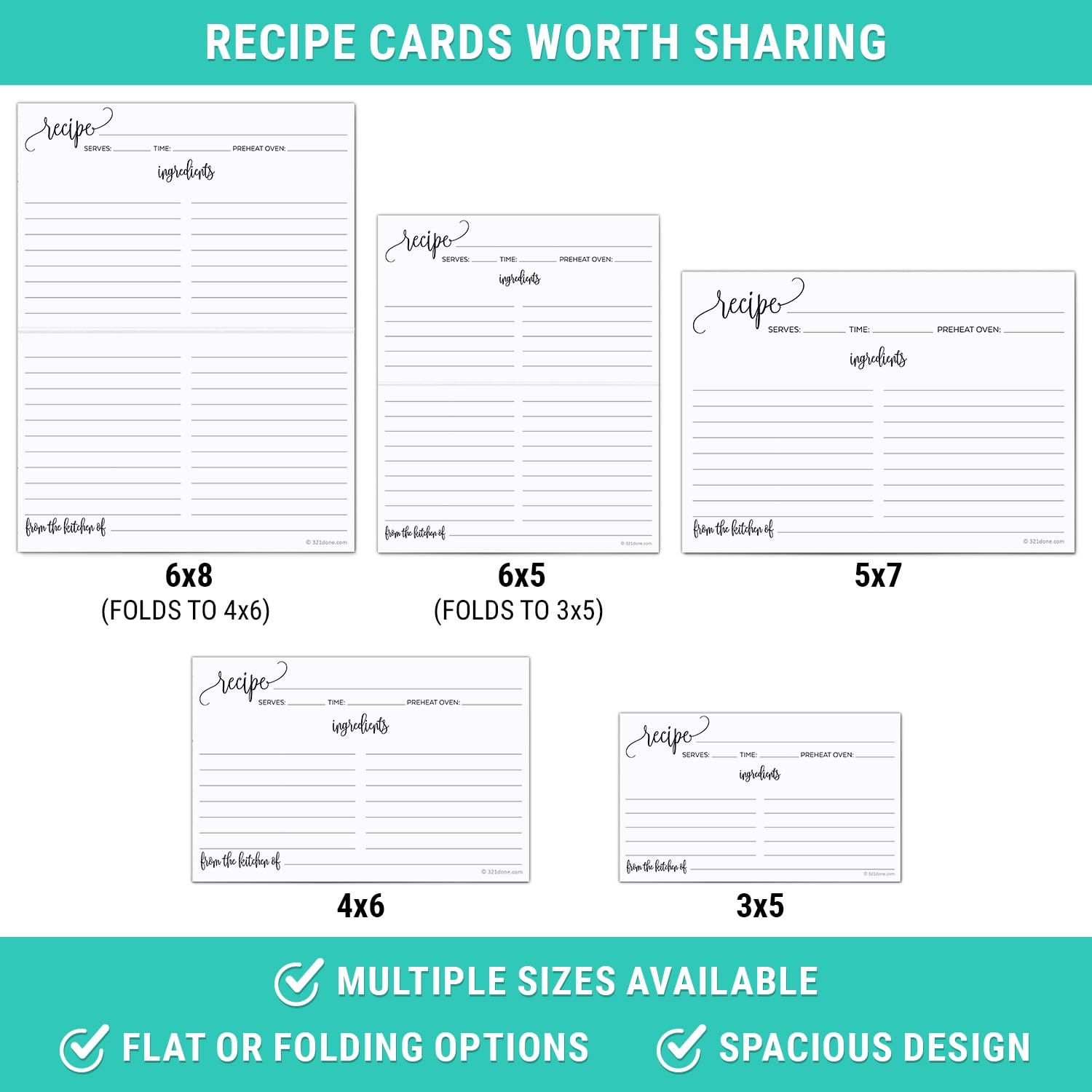 321Done Recipe Cards with From the Kitchen Of (Set of 50) 4x6 - Black and White Modern Minimalist  Large Double-Sided for Weddings  Bridal Shower - Made in USA