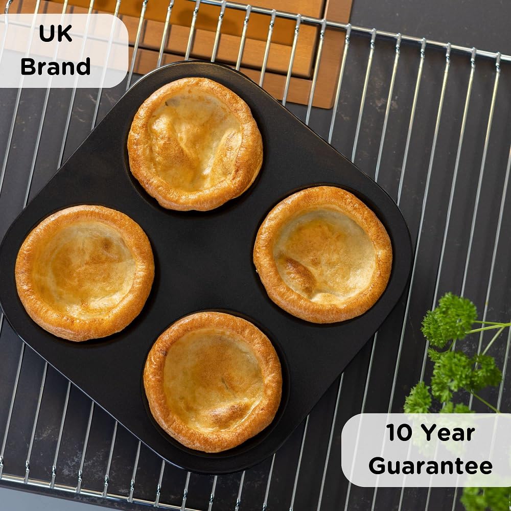 Wrenbury Yorkshire Pudding Pan Tray 4 Cup - Large Cup Heavy Gauge Yorkshire Pudding Tin Baking Pans For Perfect Yorkshires - 10
