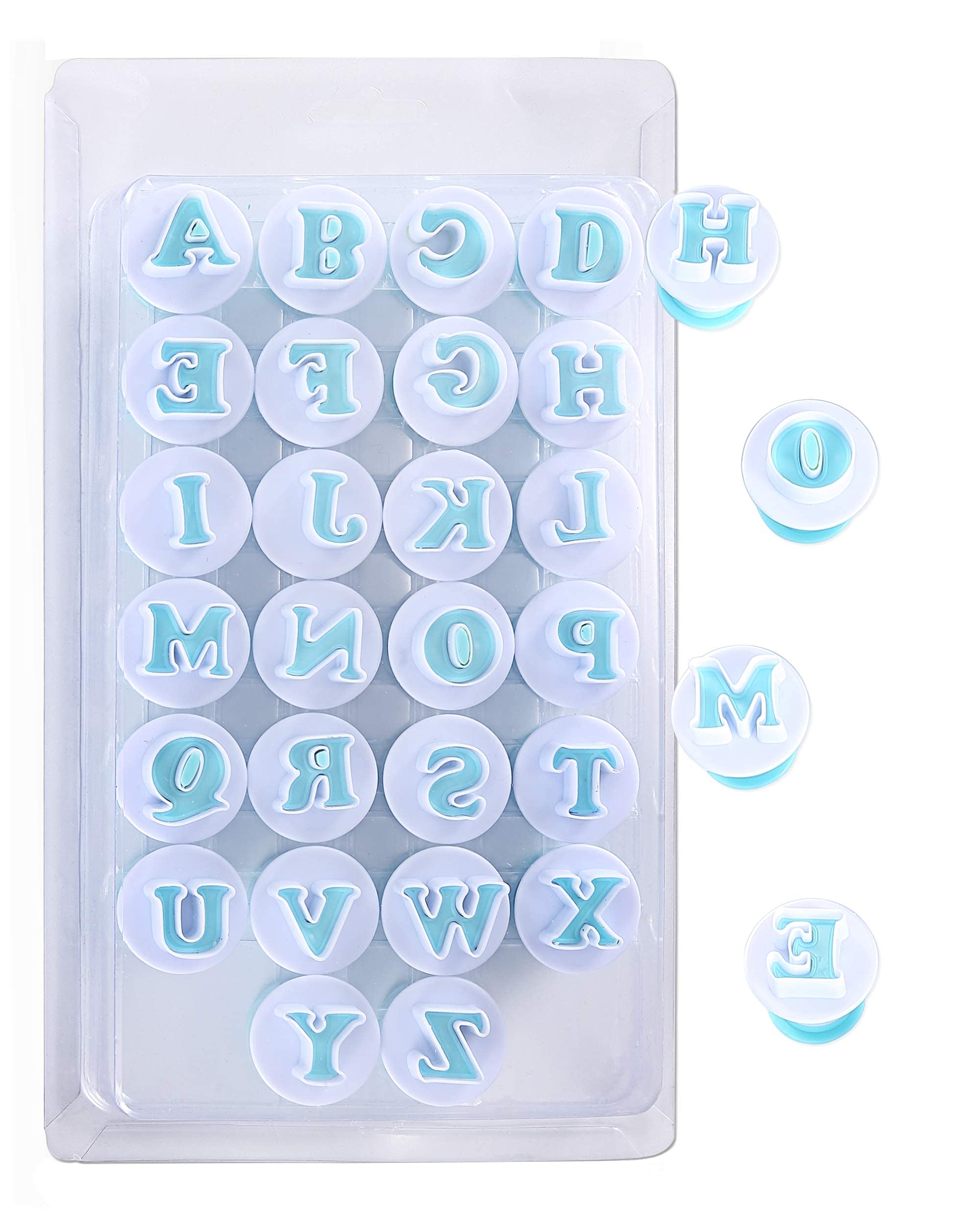 Nuoda Alphabet Letters  26pcs Uppercase Letters Fondant Cake Biscuit Mold Cake Decorating Tools  Cookie Stamp Impress Embosser Cutter  DIY Sugar Craft Cookies Plunger-Plastic (Uppercase Letters)