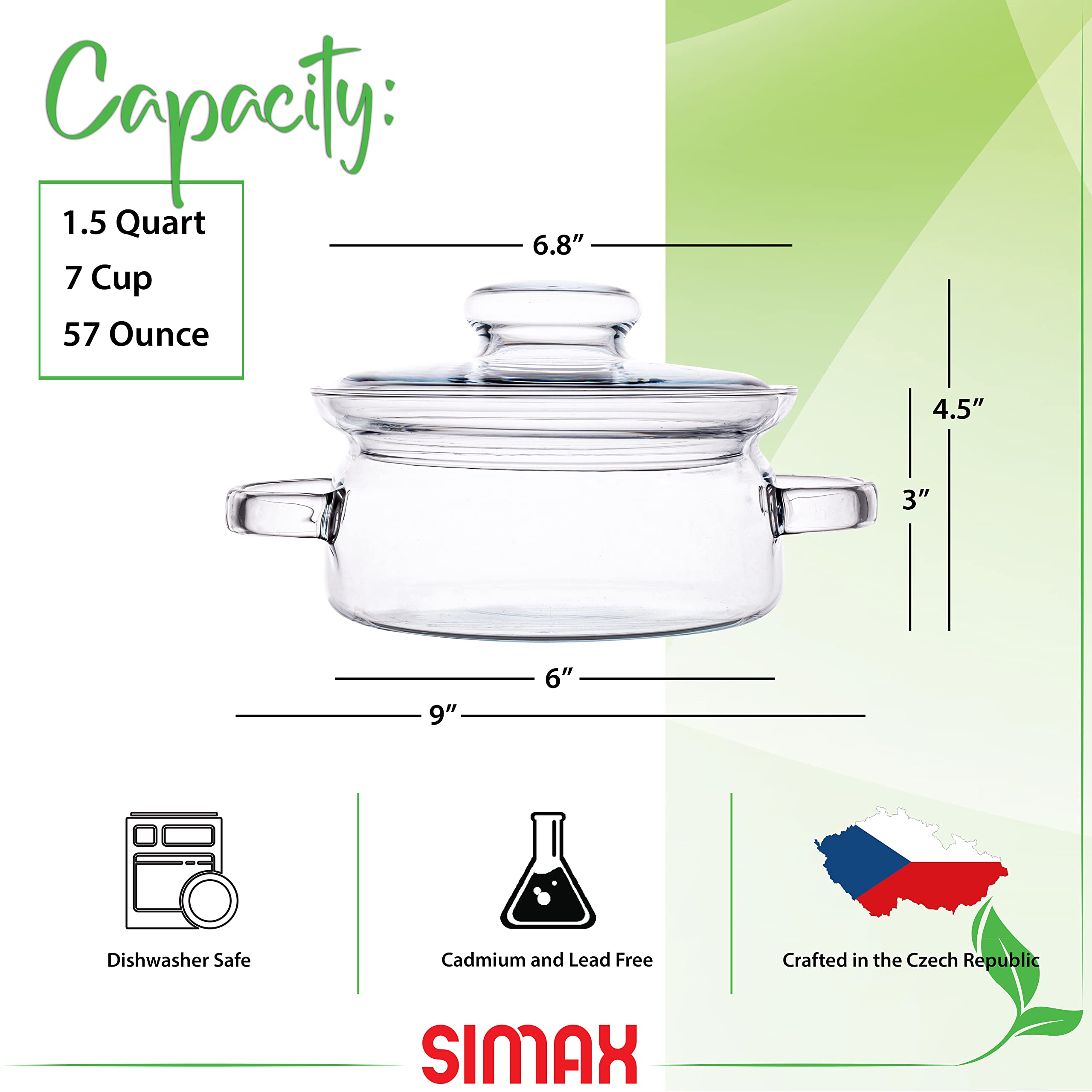 Simax 1 Quart Glass Saucepan With Lid - Heat Resistant Handles  Microwave and Dishwasher Safe Borosilicate Glass Pot for Serving  Potpourri