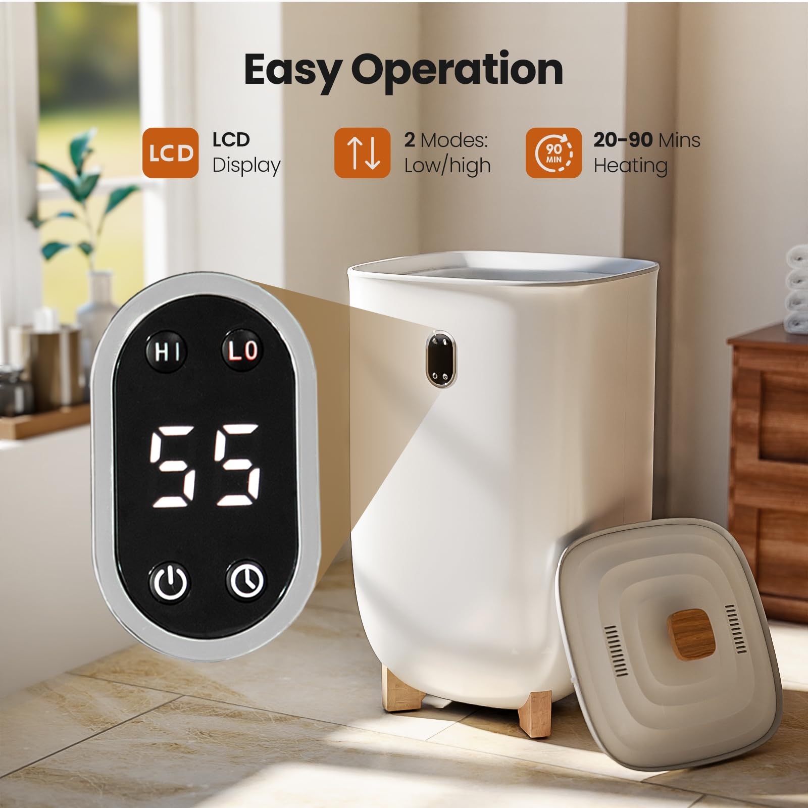 Aglucky Towel Warmer For Bathroom, 40L Large Towel Warmers Bucket With 2 Heating Modes, Lcd Screen, 20/40/60/90 Min Auto Shut-Of