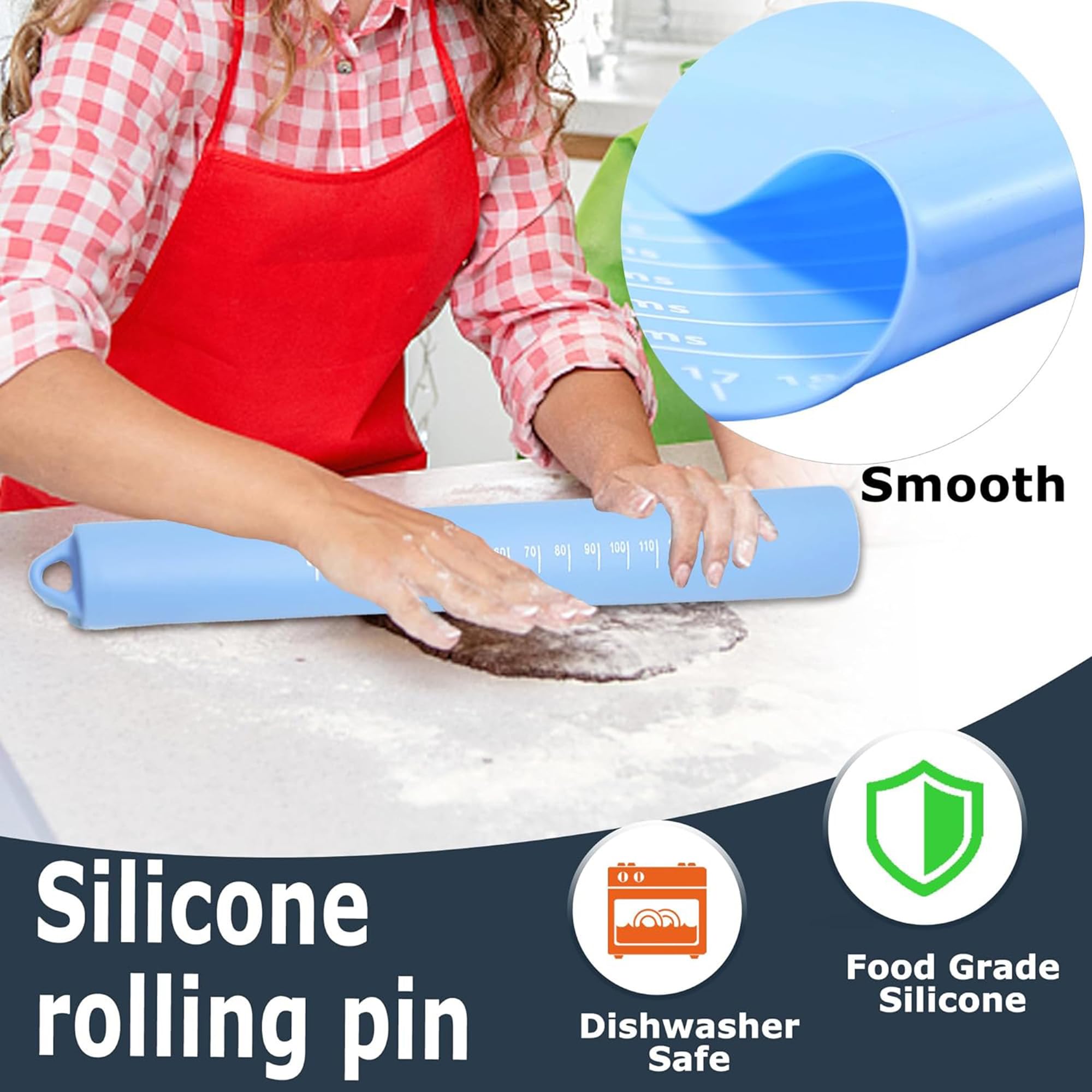 Rolling Pin Dough Roller Non Stick Silicone Baking Mat Set Rolling Pins For Baking Rodillo Para Masa For Making Dough,Pizza,Bisc