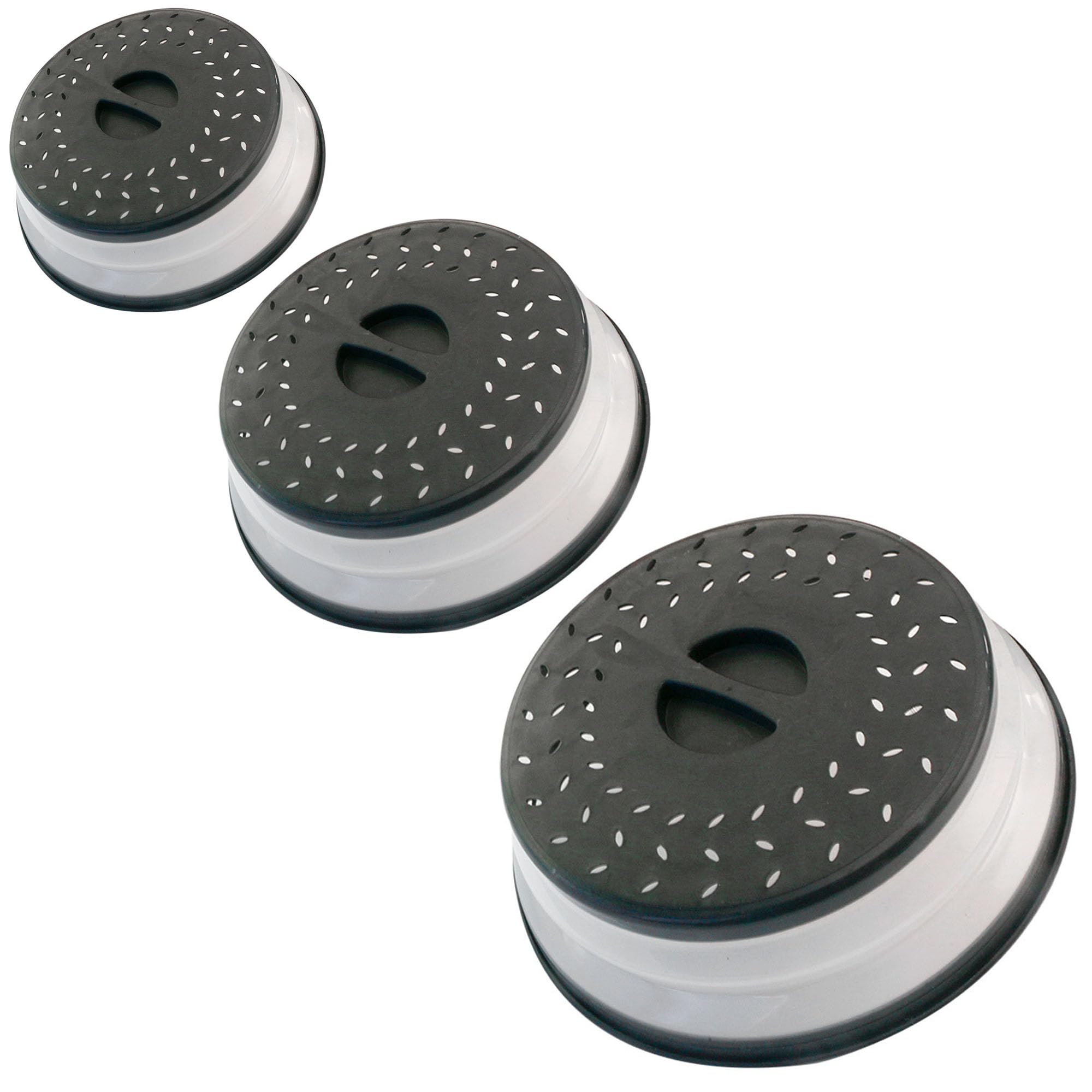 Collapsible Microwave Splatter Cover, Microwave Plate Cover With Steam Vent,BPA-Free Silicone & Plastic (black, Set of 3)