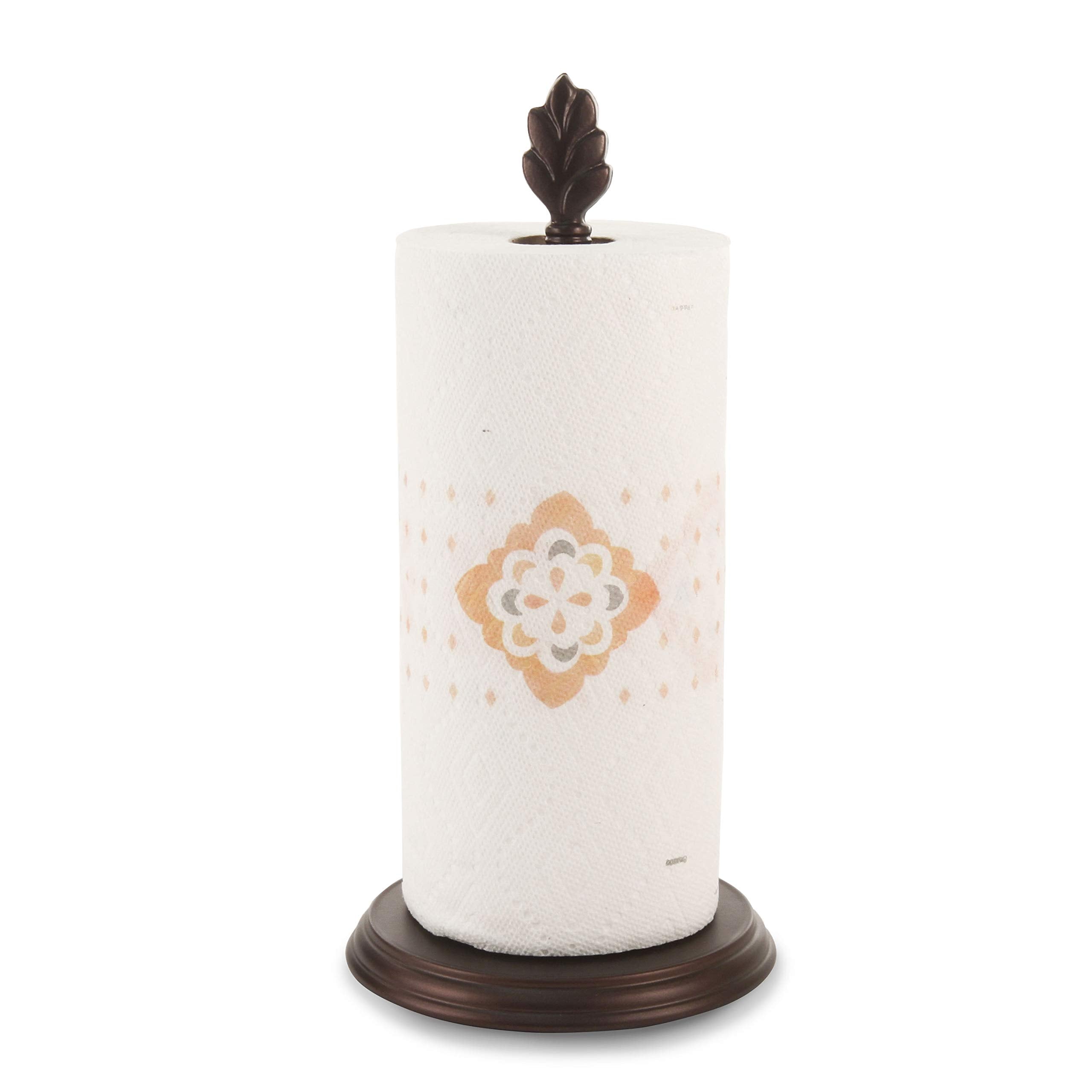 Spectrum Diversified Leaf Cast Iron Dispenser, Nature-Inspired Kitchen Countertop Paper Towel Holder, Holds Both Standard & Jumb