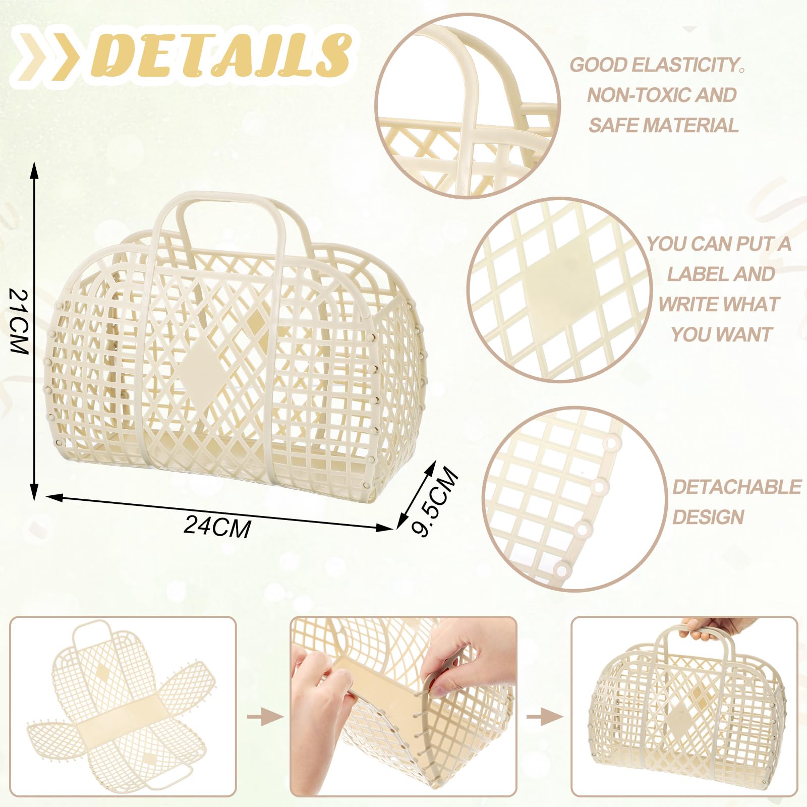 Hsei 16 Pcs Girls Jelly Purse Jelly Bags Basket Reusable Jelly Beach Bag Plastic Beach Tote Gift Basket For Kid Girl (Beige)