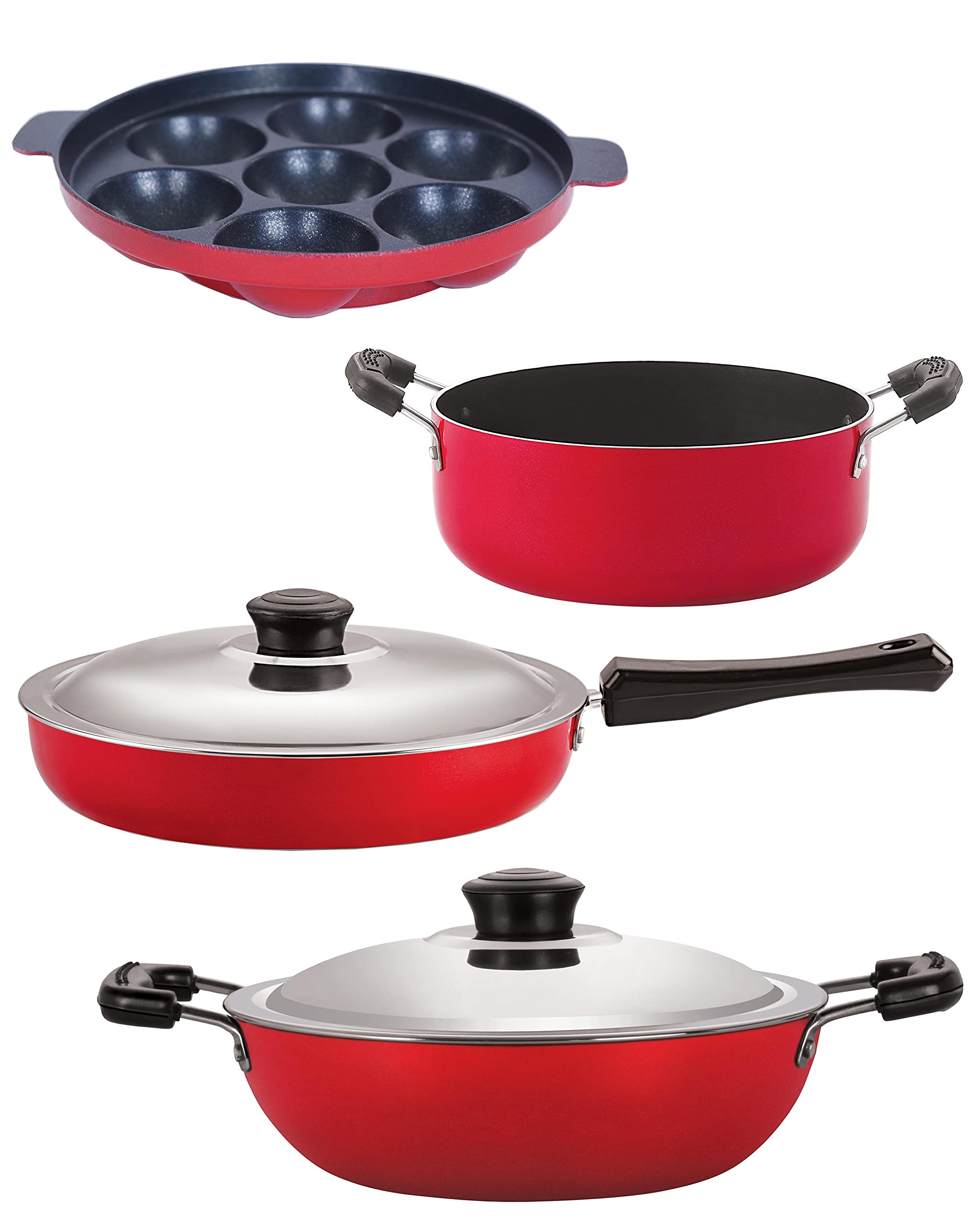 Nirlon NonStick Coated Heat Resistance Pfoa Free Aluminium Kitchenware Combo Set Of 4 Pieces (Fp10_Dkd(J)_Ap7_Cs24)