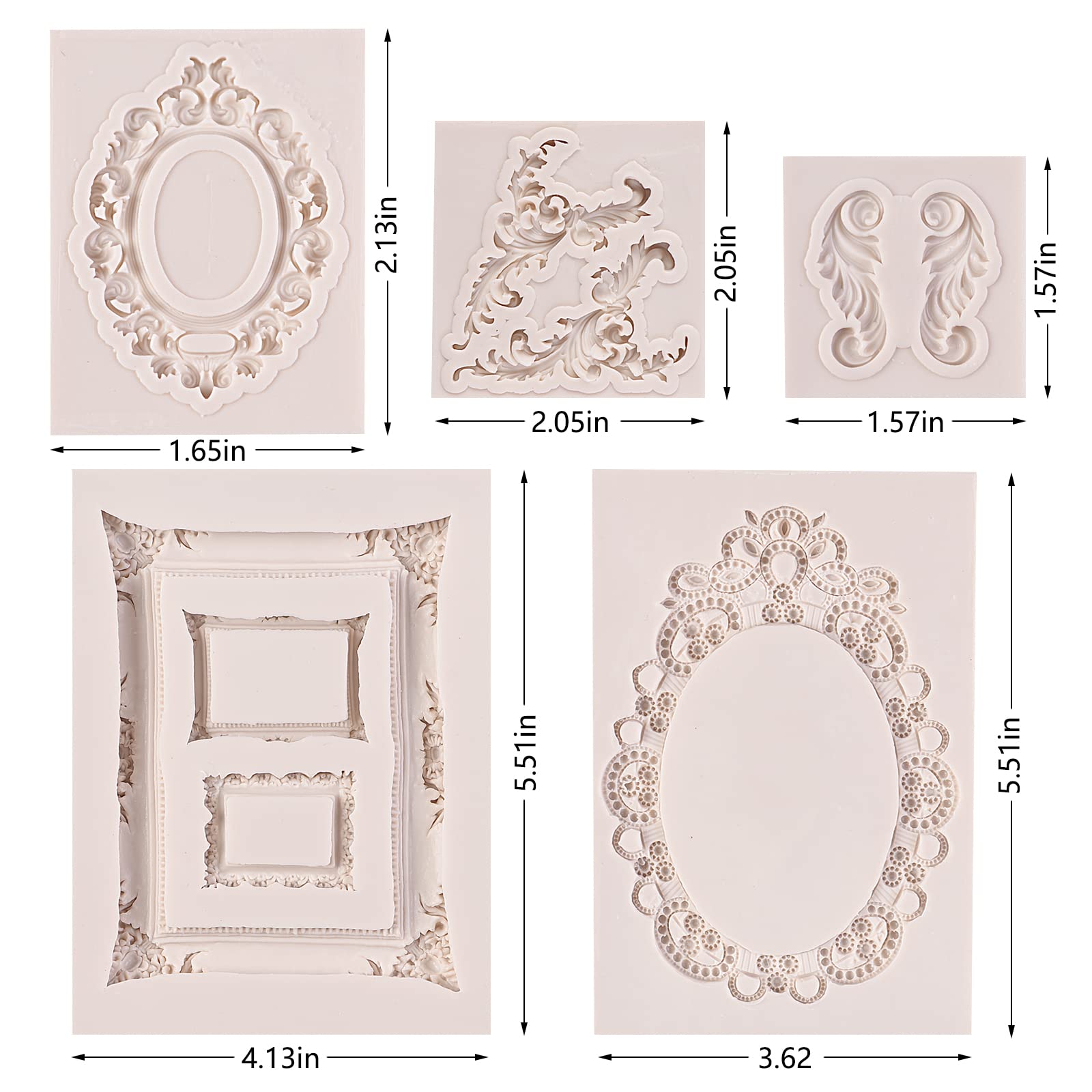 Frame Fondant Mold, 5 Pcs Silicone Frame Clay Lace Molds For Birthday Wedding Cake Decorating, Sugar, Chocolate, Candy, Lace Pho
