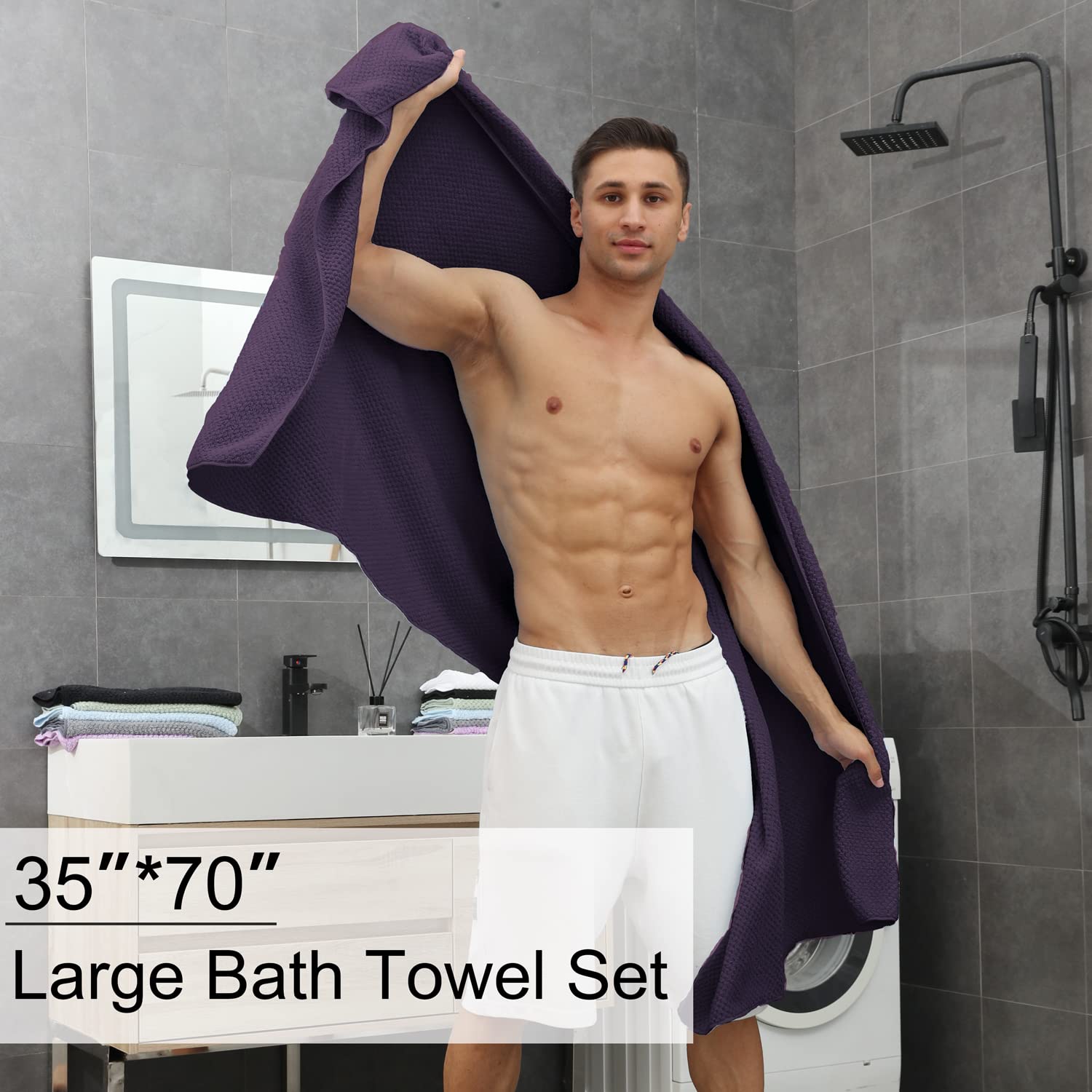 8-Piece Purplr Bath Towels Set,2 Oversized Large Bath Towels Sheet,2 Hand Towels And 4 Washcloths - 600 Gsm Soft Luxury Towel Se