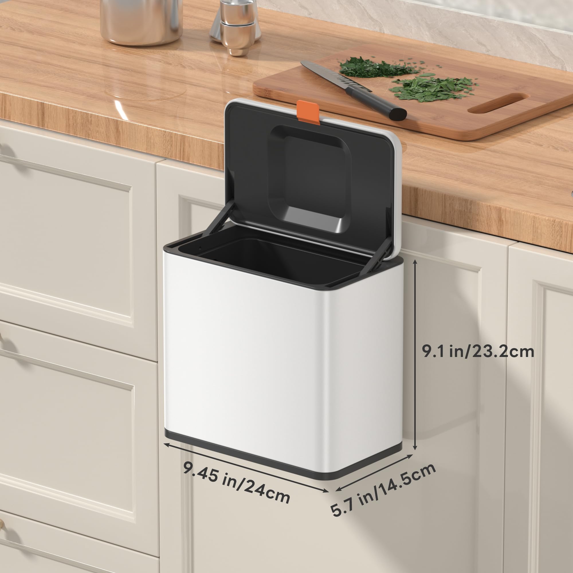Mbillion Kitchen Compost Bin Hanging Trash Can With Lid 1.05 Gallon Stainless Steel Garbage Can For Kitchen Cabinet Door Mounted