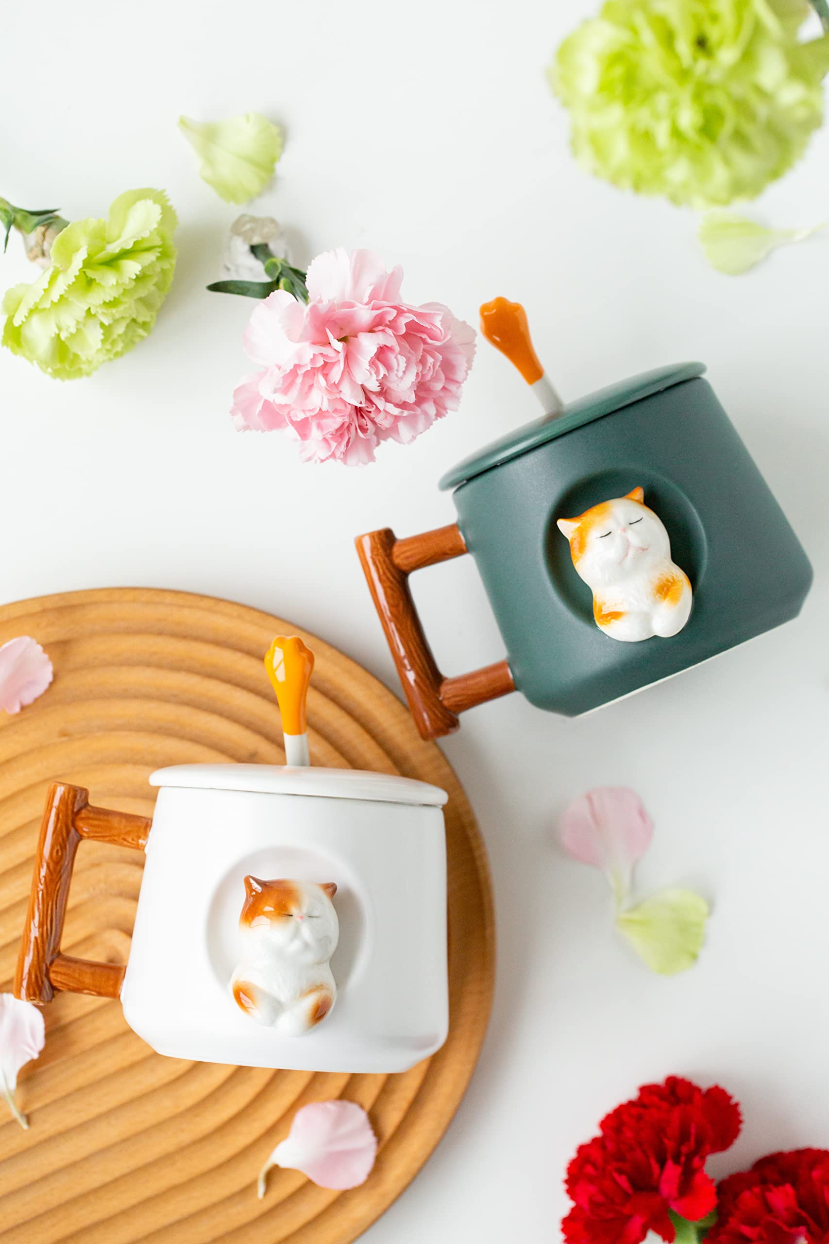 DIHOclub Ceramic Coffee Mug with Lid and Matching Spoon,Novelty 3D Cat Pattern Mug for Tea Milk Chocolate Juice,Cute Cup for Dog