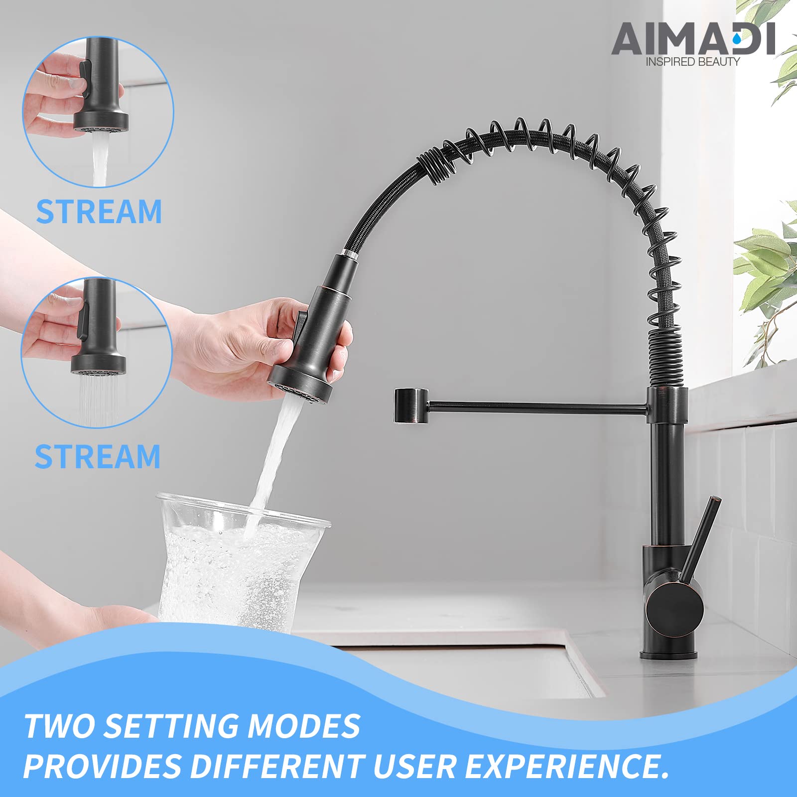 Oil Rubbed Bronze Kitchen Faucet - Aimadi Commercial Single Handle Single Hole Bronze Kitchen Faucet With Pull Down Sprayer Grif