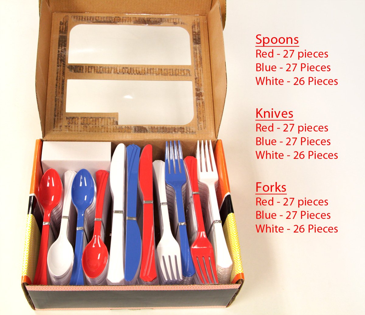 Nicole Home Collection Plastic Combo Cutlery Set, Full Size, Red/White/Blue