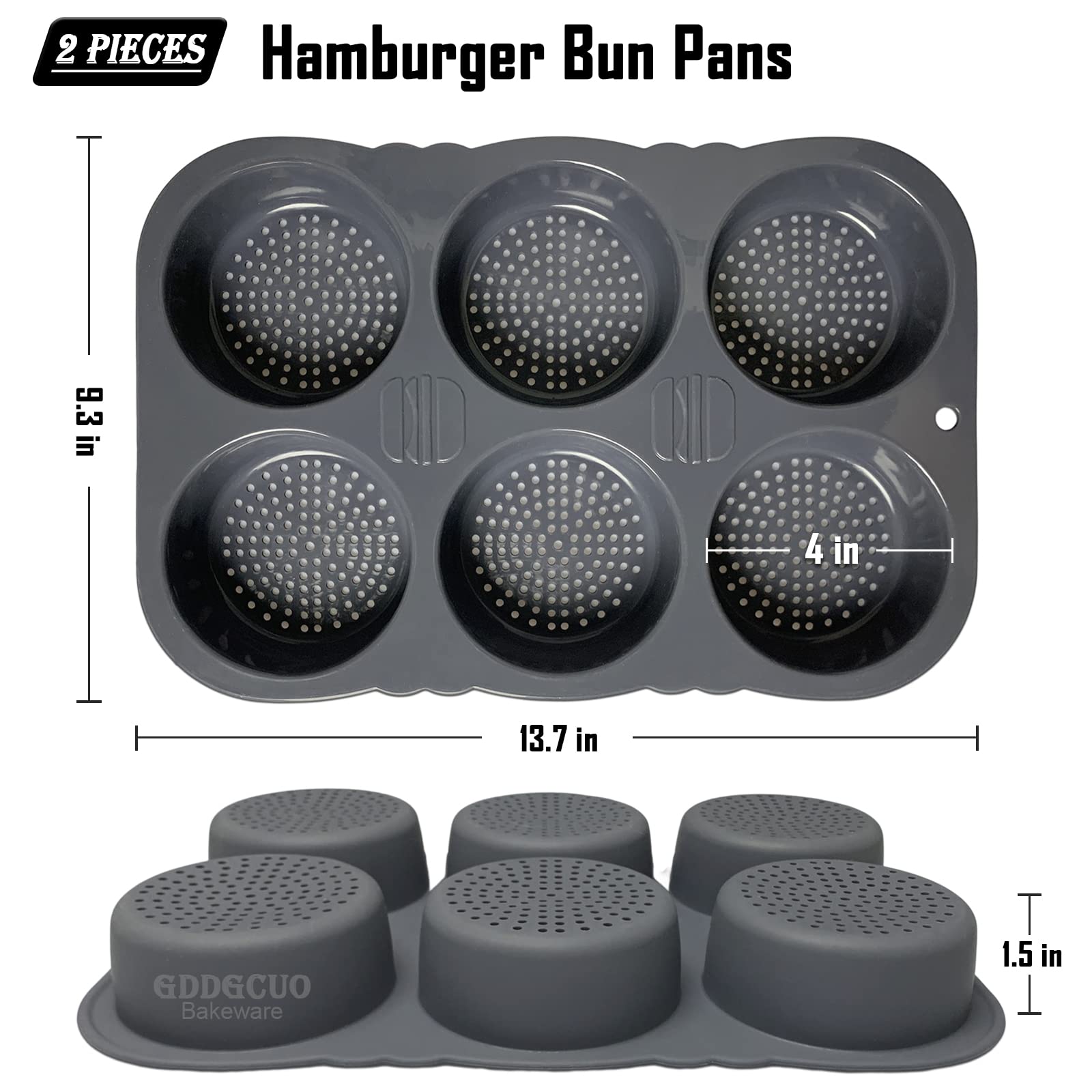 Gddgcuo Hamburger Bun Pan, 4 Inch Silicone Hamburger Bun Mold, 6 Cup Big Baking Pan For Homemade Hamburger Buns, Dishwasher Safe