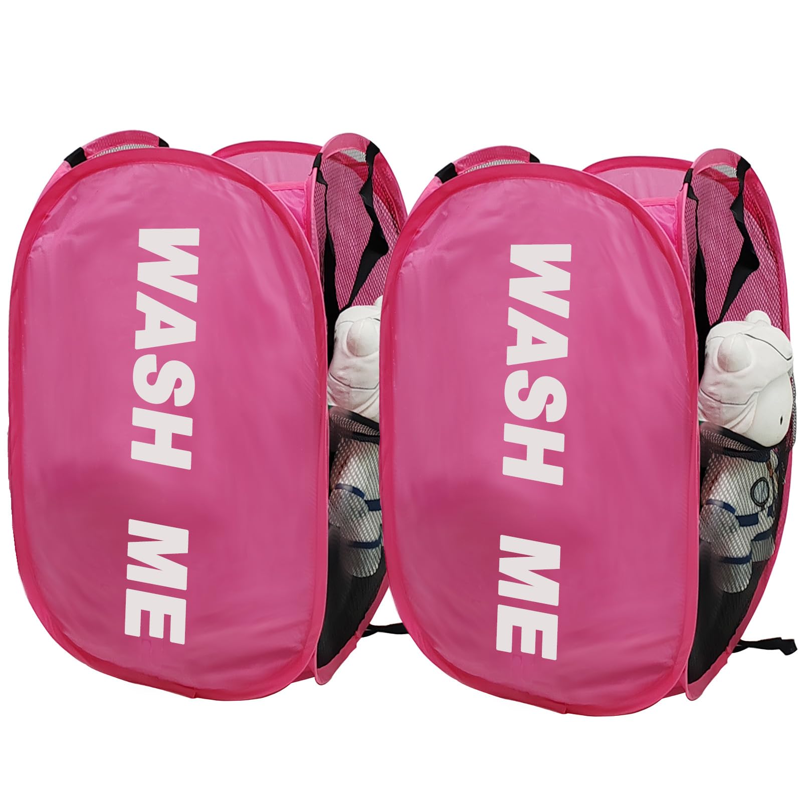 Aplter 2 Pack Mesh Pop Up Laundry Hamper Collapsible Laundry Basket Pink Dirty Clothes Basket For Kid'S Room, College Dorm, Bedr