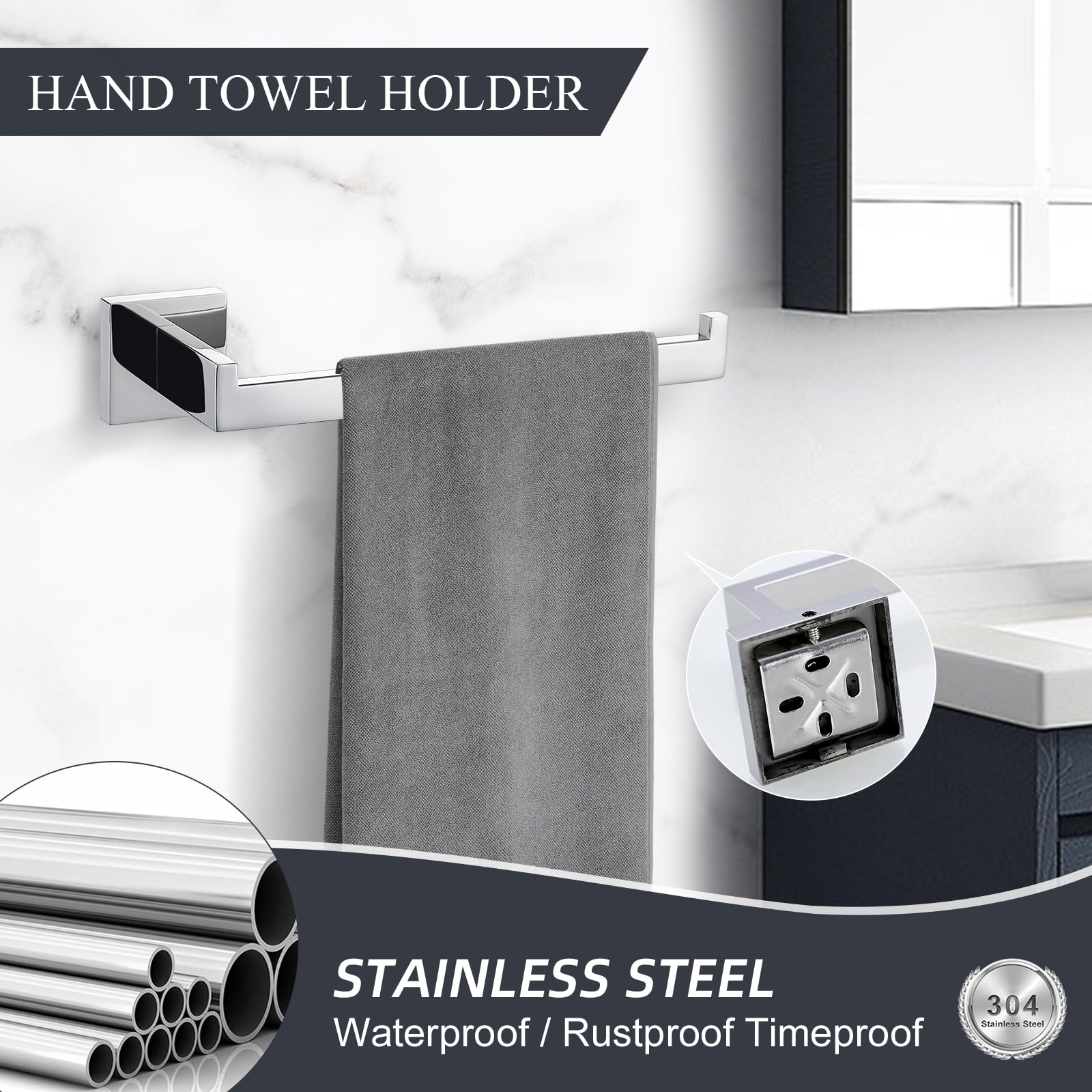 TURS 5-Piece Bathroom Hardware Set Polished Towel Bar Holder Sets Hand Towel Holder and 2 Towel Hooks  Stainless Steel Wall Mounted  Q7P-P5