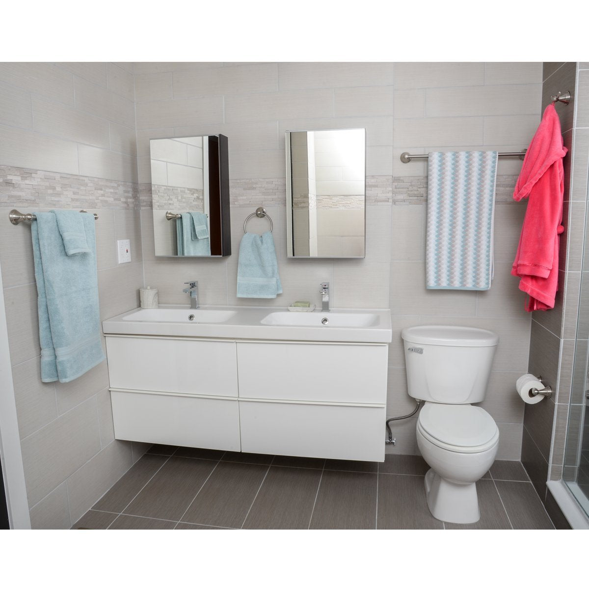 Amazon Basics, 5 Piece, Satin Nickel Ab-Br817-Sn Bathroom Hardware Set, Variety Pack