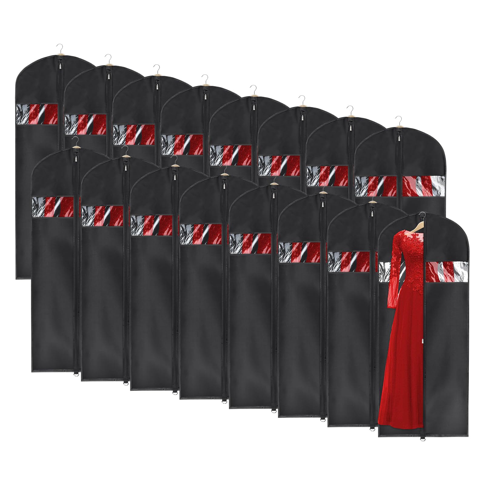 Univivi 16 Pack Suit Cover Bags 60 Inch Garment Bags For Hanging Clothes, Garment Bags For Women Dresses With Clear Window And I