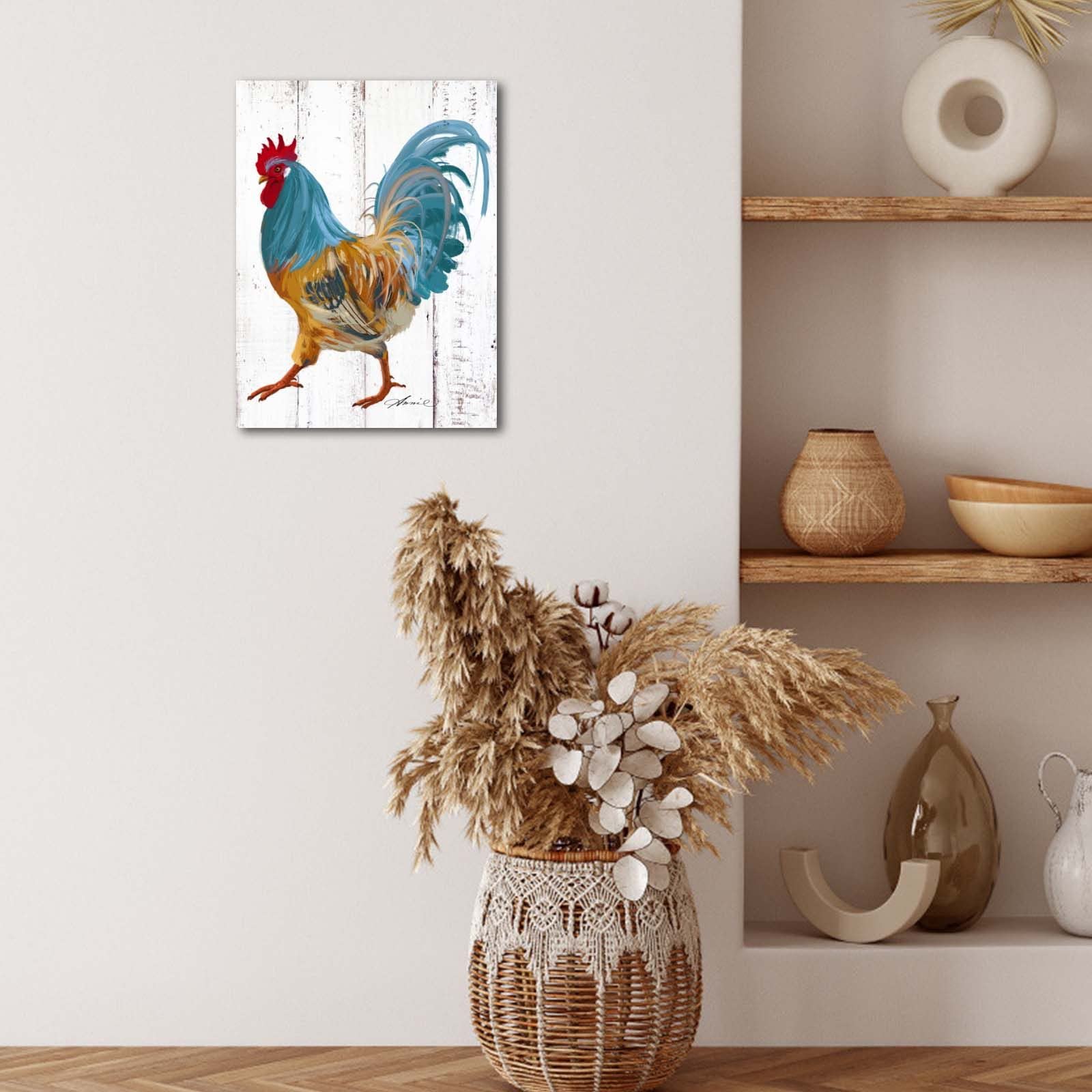 Rooster Kitchen Canvas Wall Art: Rustic Farmhouse Painting Poster - Chicken Artwork Decoration For Home Living Room Bedroom, Fra