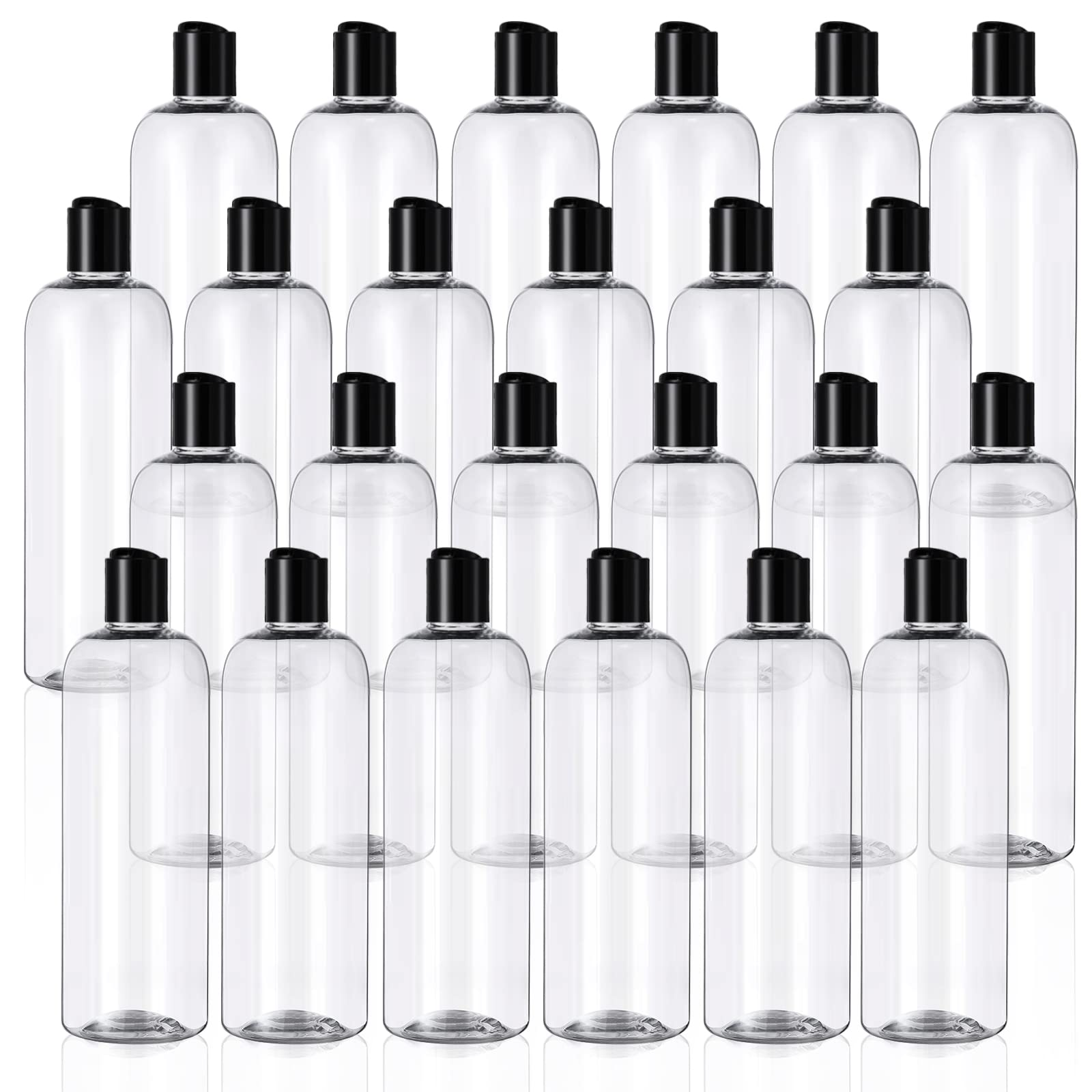 Nuenen 24 Pieces Plastic Empty Bottles Clear Squeeze Travel Containers With Black Disc Cap Refillable Shampoo Container Travel B