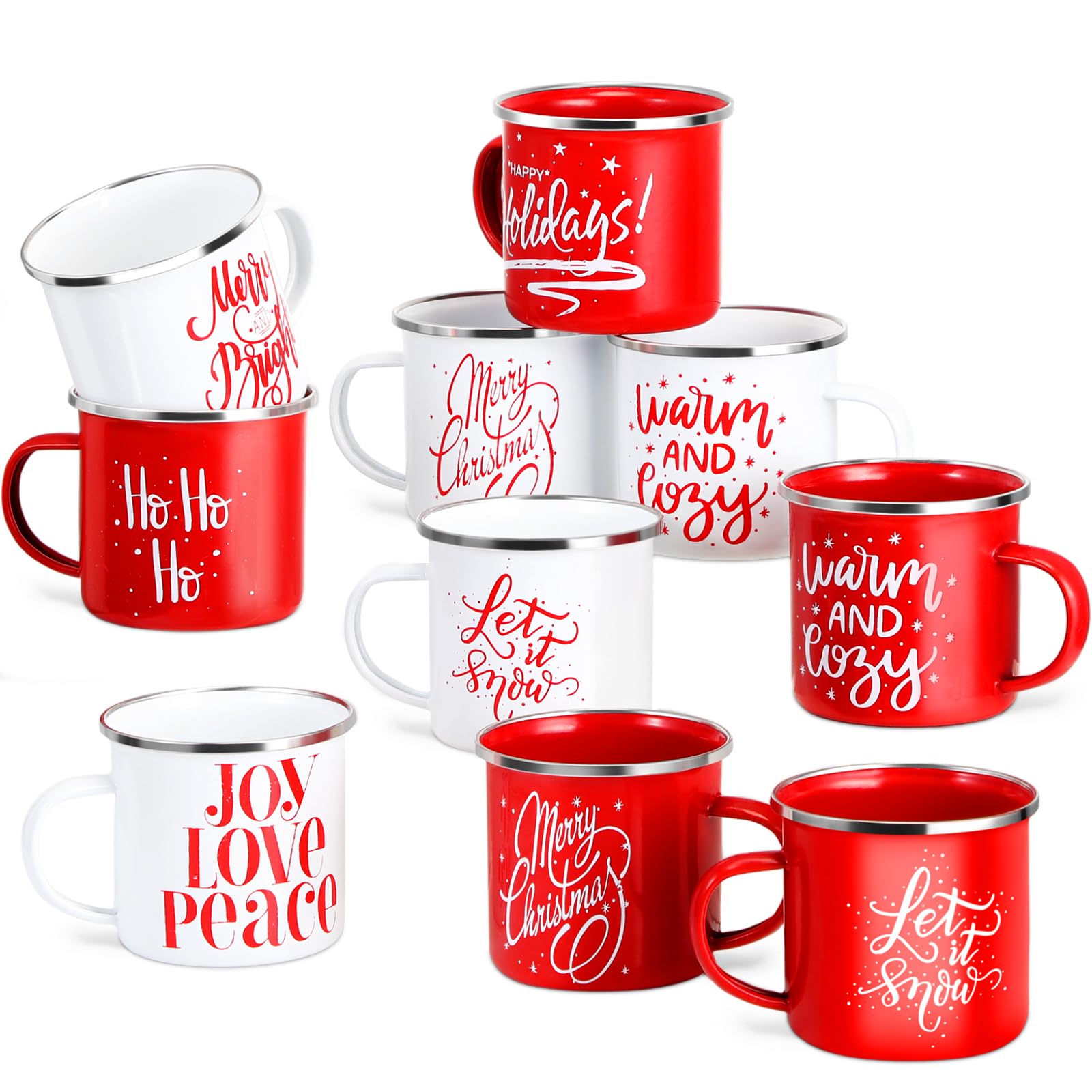 Uiifan 40 Pcs Christmas Enamel Mugs Bulk Cute 12 oz Galvanized Steel Festive Funny Novelty Coffee Cup Merry Christmas Mug Gift S