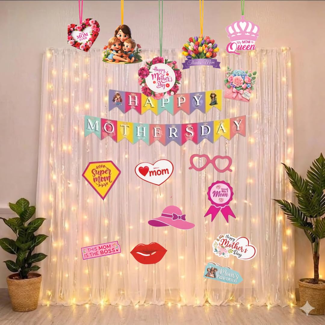 Happy Mothers Day Combo Set, 16 Pcs, 6 Big Size Cutout, 9 Props, 1 Banner