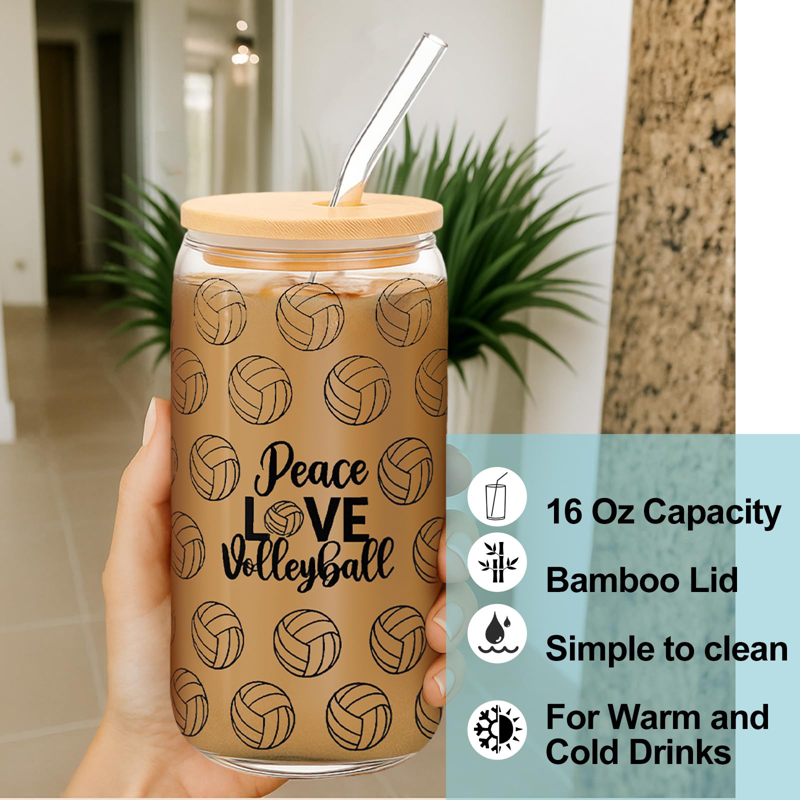 Chunful 6 Pcs Volleyball Gifts Set for Teen Girls & Women Team Essentials Accessories Include 16 oz Glass Jar Tumbler Canvas Tot