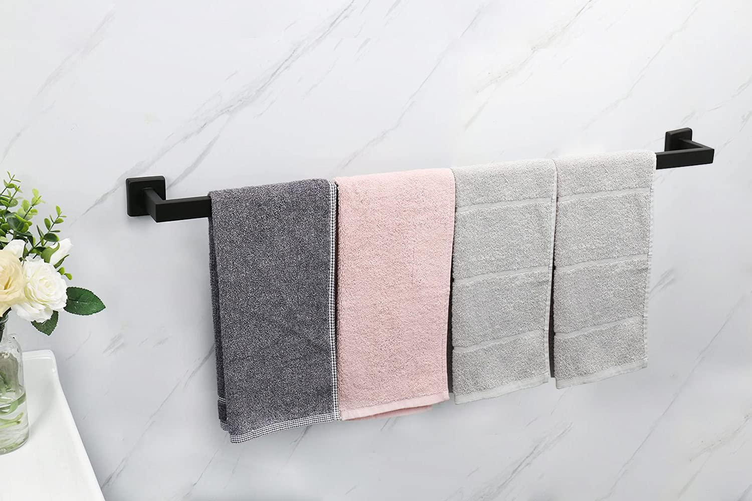 Tocten Bath Towel Rack - Square Base Thicken Sus304 Stainless Steel Towel Bar For Bathroom, Bathroom Accessories Towel Rod Heavy