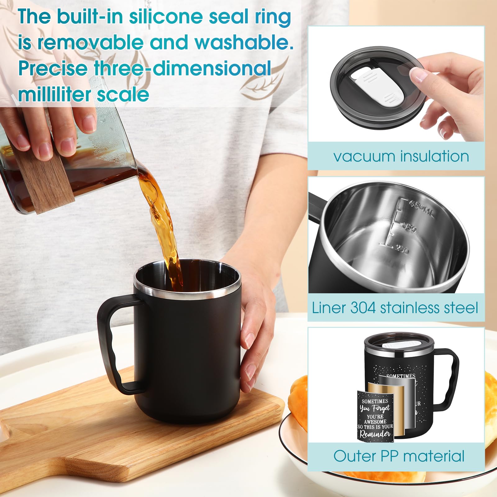 Umigy 6 Pcs Employee Appreciation Coffee Mug Gift Bulk Thank You 17Oz Drinking Cup With Handle Stainless Steel Insulated Travel