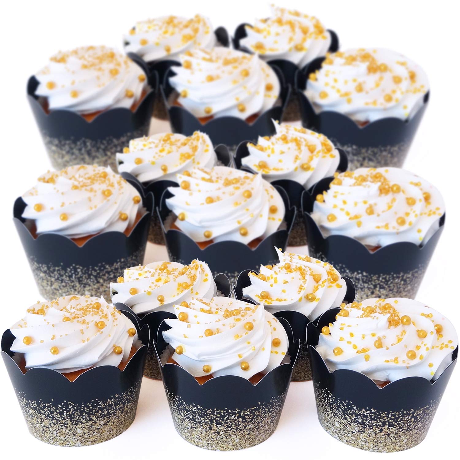 Black Cupcake Wrappers 50 Count - Adjustable Graduation Cupcake Wrappers | Black Cupcake Holders | Black And Gold Cupcake Wrappe