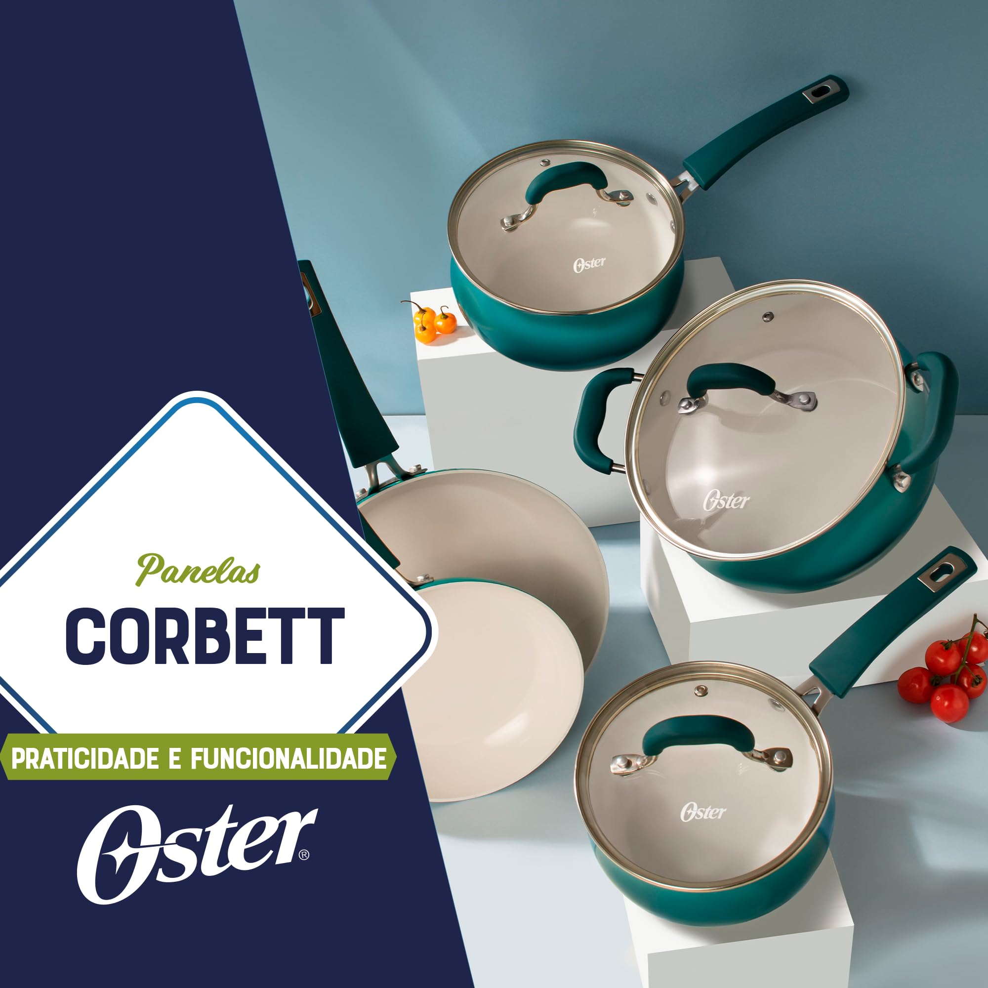Oster Corbett Forged Aluminum Cookware Set with Ceramic Non-Stick-Induction Base-Soft Touch Bakelite Handle and Tempered Glass L