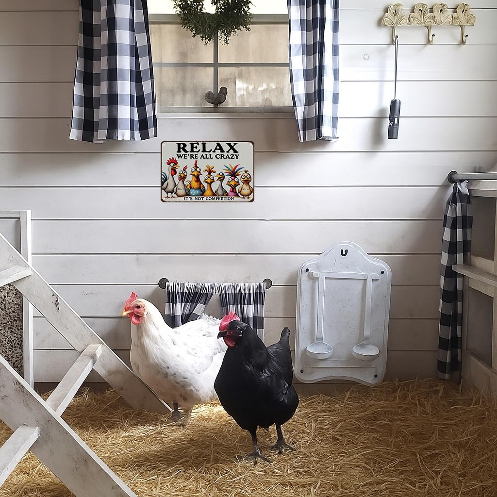 Smilelife Funny Chicken Gifts Relax We?e All Crazy It s Not Competition Tin Sign for Home Farm Chicken Coop Farmhouse Kicthen G