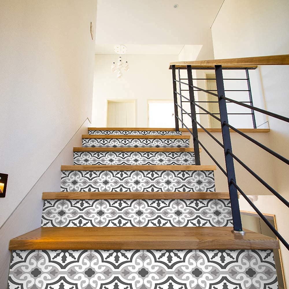 Funlife 14 Stripes Peel And Stick Stair Risers Stickers, Self Adhesive Vinyl Stair Stickers Decals, Staircase Murals Decor For S