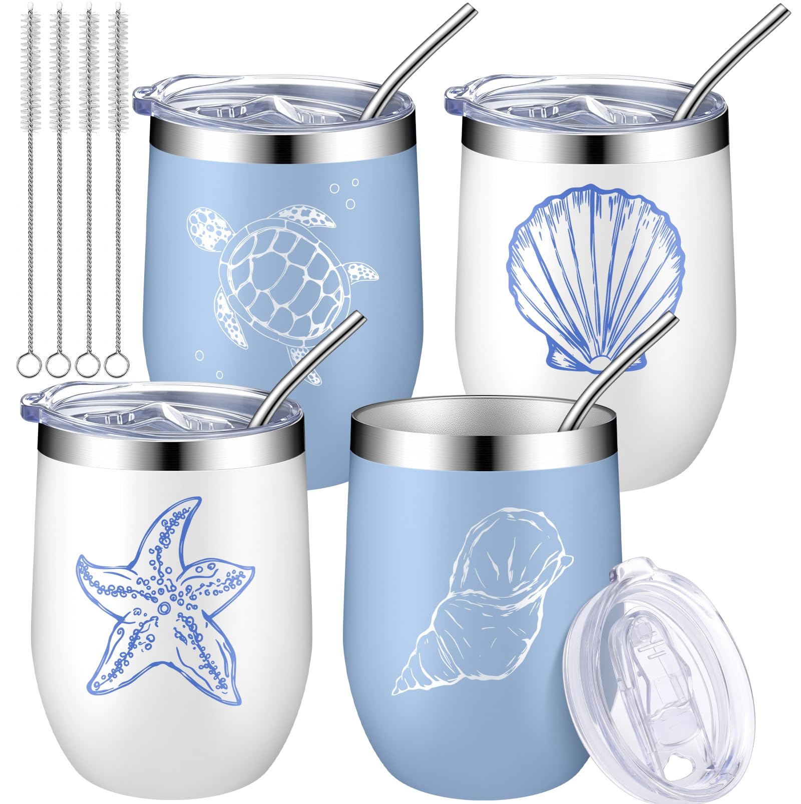 Patelai 4 Pack Beach Insulated Tumbler Women Ocean Stainless Steel Cup gift