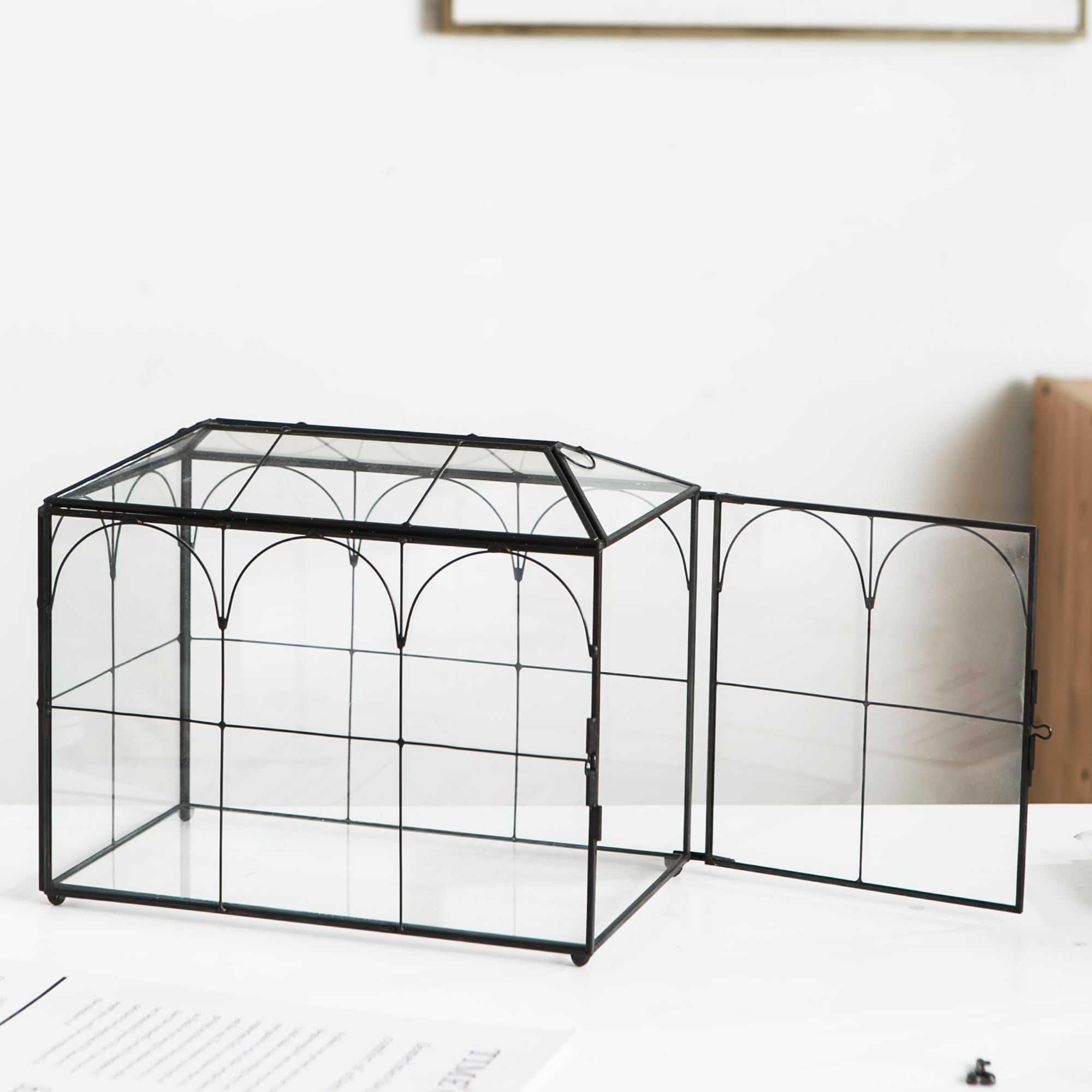 Sanllusit Wedding Card Box with Slot, 10.2'' Large Black Glass Card Boxes for Reception, Clear Decorative Storage Box with Lock