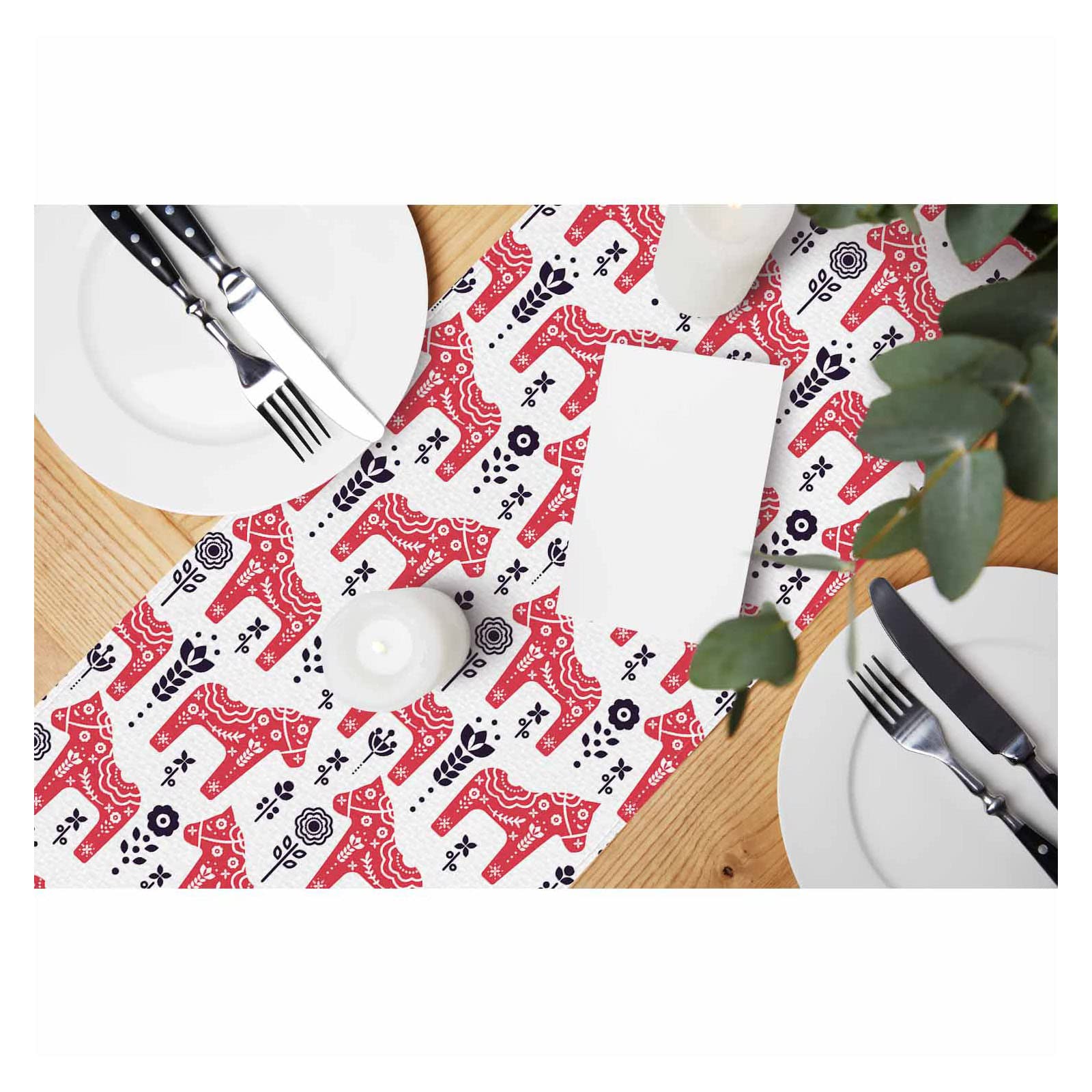 Hosnye Table Runner Red Folk Swedish Horse Floral,Cotton Linen Table Runner Decoration For Kitchen Family Dinner Table Holiday P
