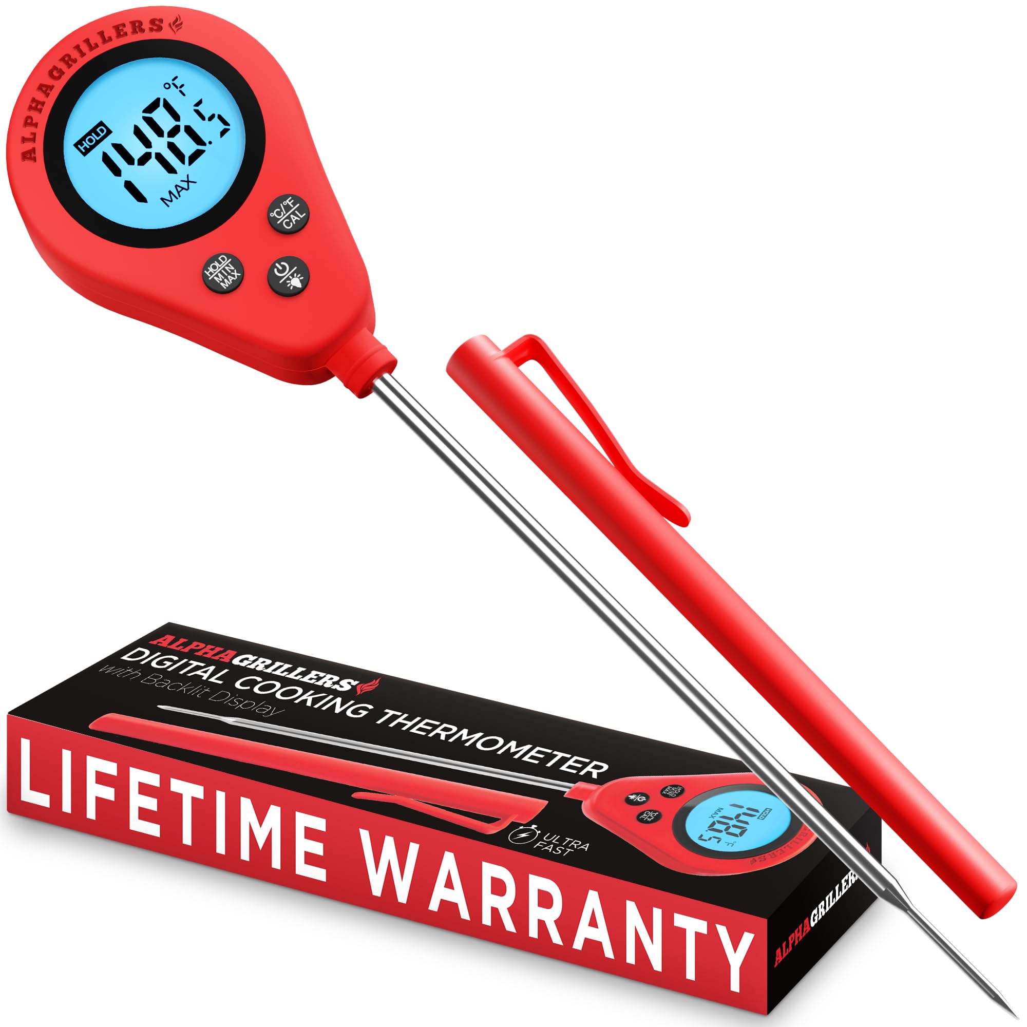 Alpha Grillers Meat Thermometer Digital Food Thermometer for Cooking Grilling Bread and Air Fryer Kitchen Gadgets - Gifts for Hi