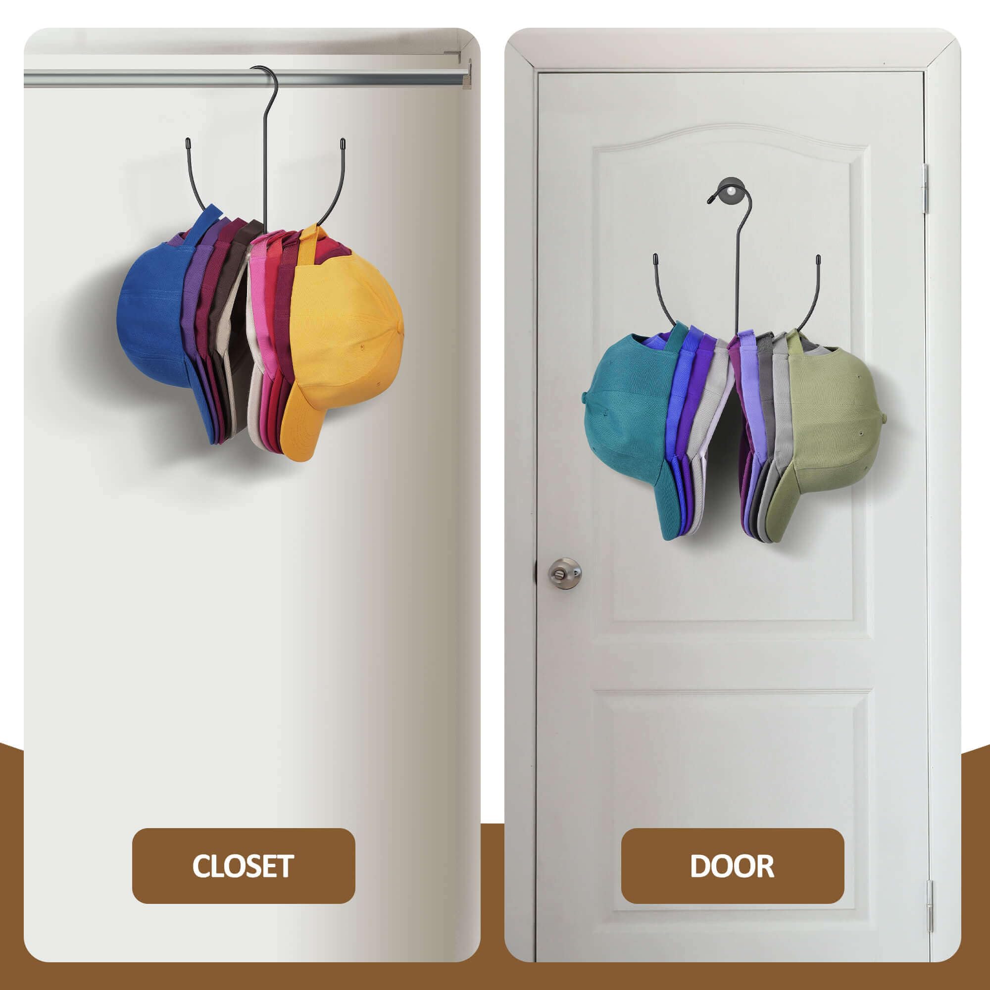 Zedodier Hat Hangers For Closet, Metal Hat Organizer Hat Racks For 10 Baseball Caps, Hat Holder Cap Storage, Black
