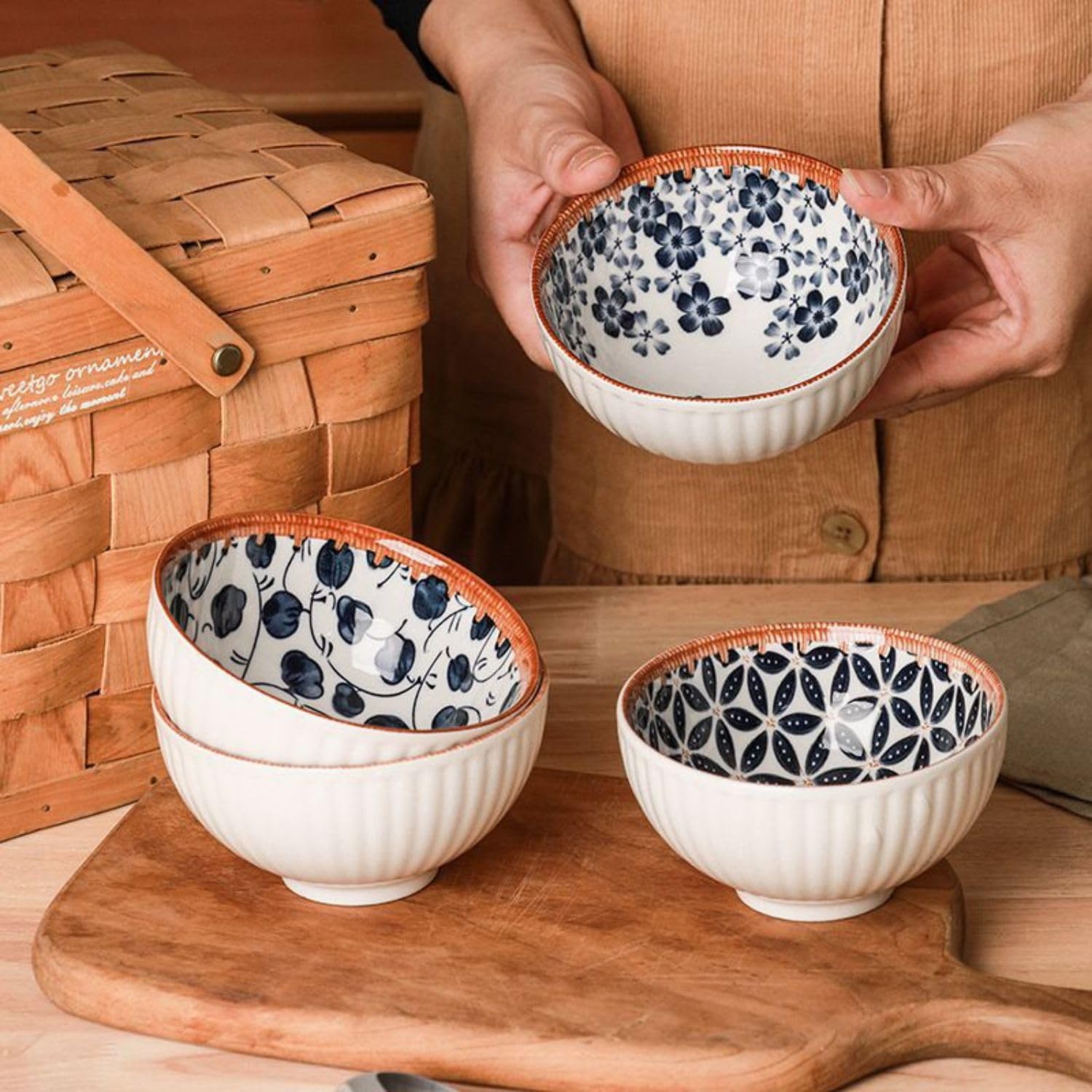 OLWICK 250ml Ceramic Bowls for Cereal, Soup, Pasta, Oatmeal, Salad and Rice, Microwave and Dishwasher Safe, Beautiful Gift Box P