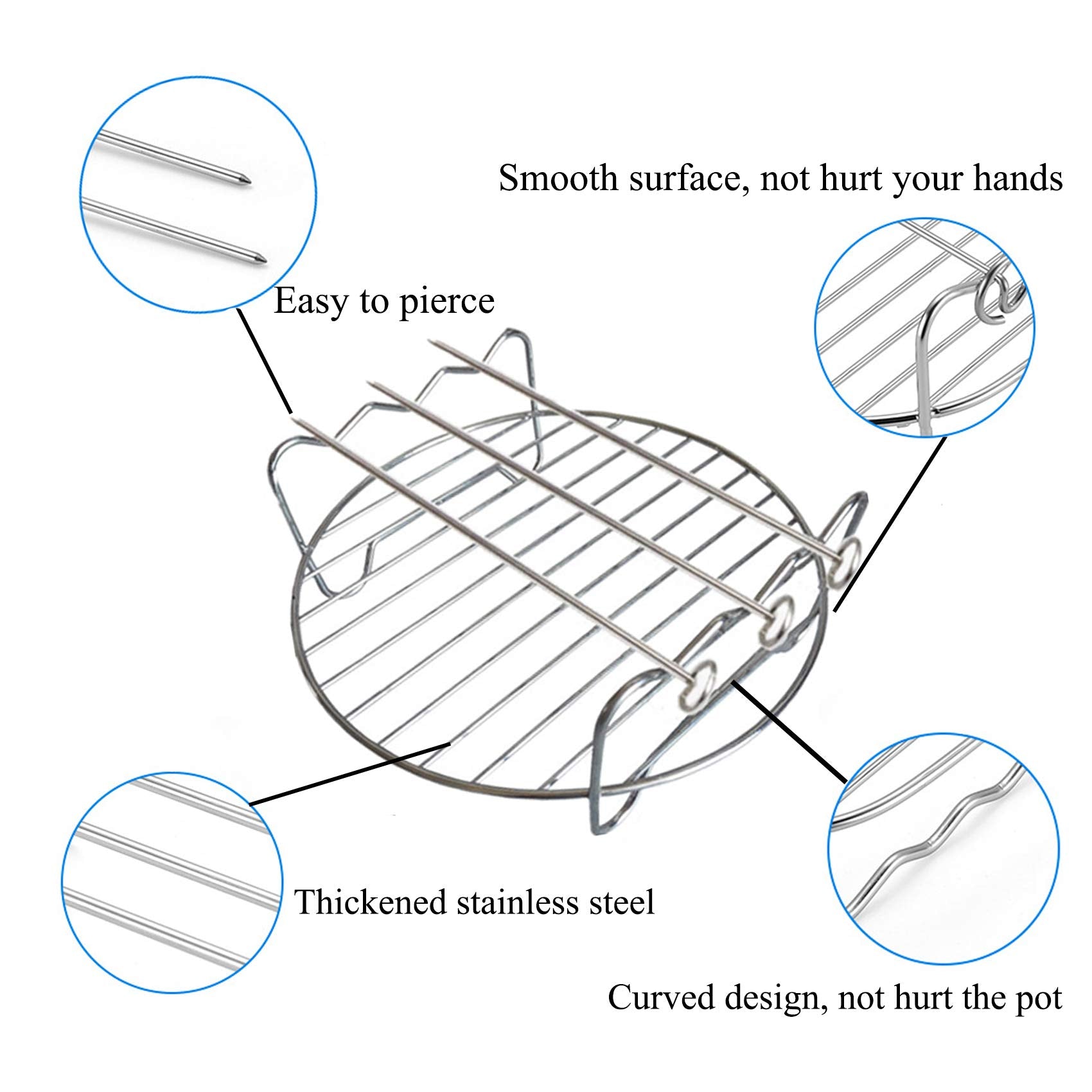 Xiongrida Air Fryer Rack Set of 3, 6'' Double Layer Stainless Steel, Fits 2.5QT+ Air Fryers, Multipurpose Toast & Skewer Rack, Silver