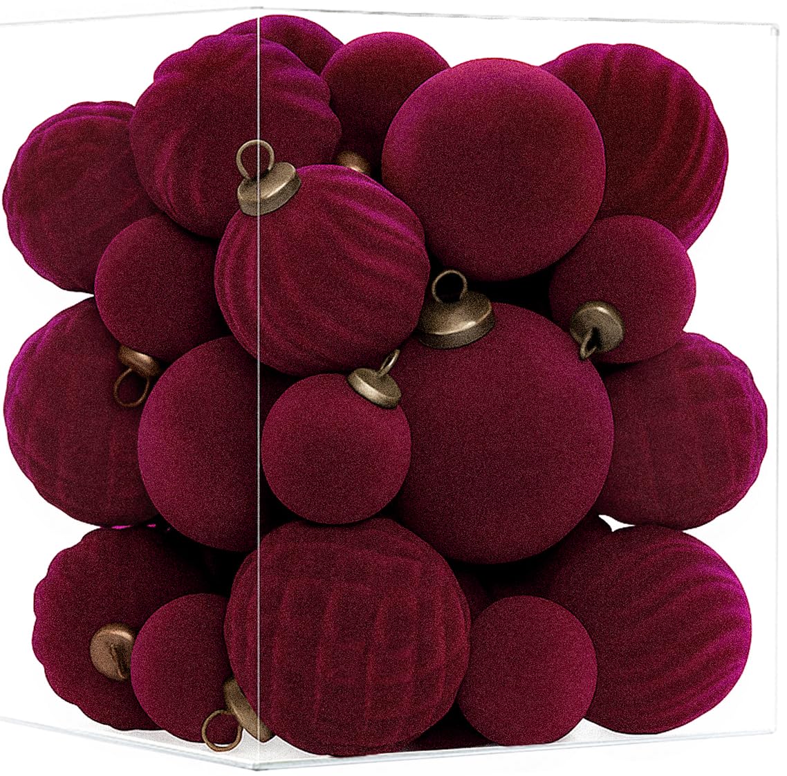 XmasExp 36PCS Velvet Christmas Ornaments Set Mixed Flocked Balls Ornaments Shatterproof Christmas Tree Decorations for Holiday,P