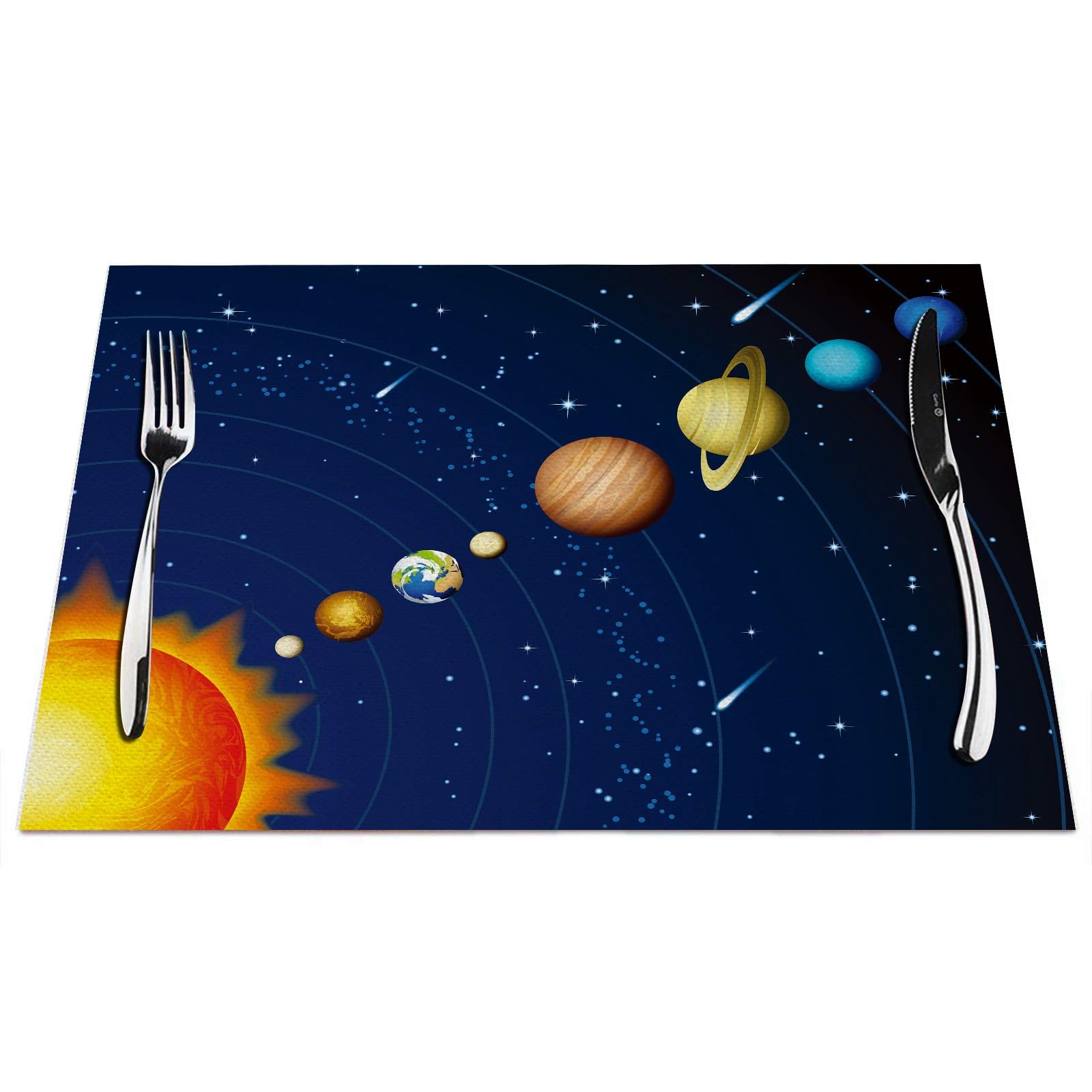 Solar System Placemats Set Of 4, Solar System 9 Planets Illustration Placemats Heat Resistant For Dining Table Non-Slip 18X12 In