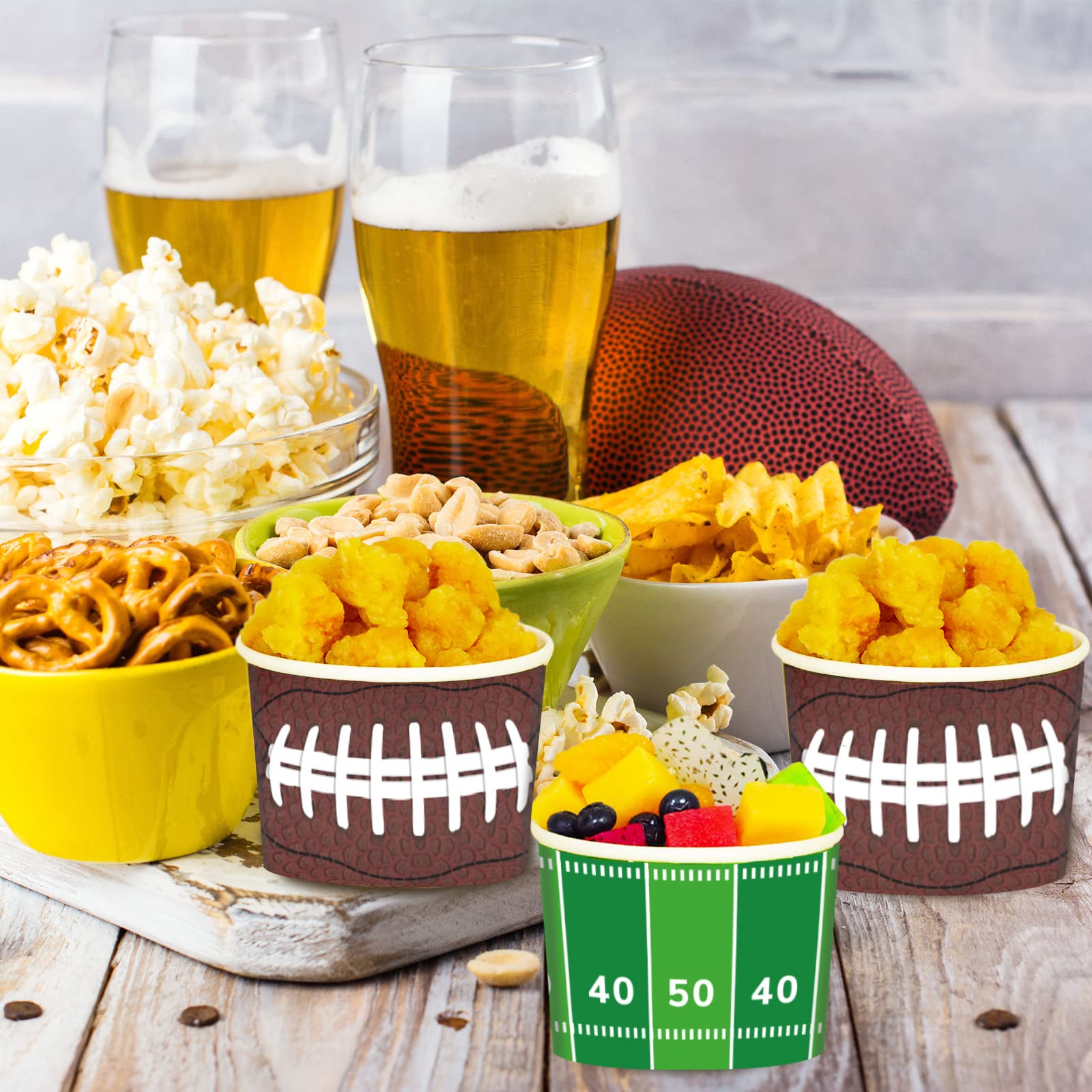 Gisgfim Football Party 50Pcs Disposable 9 Oz Paper Bowls, Durable Snack Cups For Sports Events, Game Day, Birthday Party Decorat