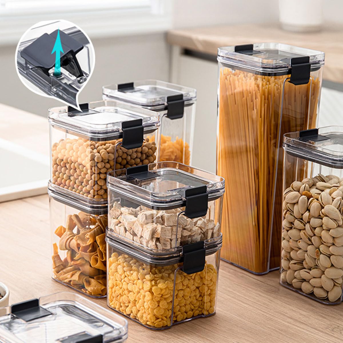 Cetomo 8.6Cup Sealed Food Storage Container, Fridge Organizer Bins With Clips For Kitchen, Freezable Airtight Leak-Proof Stackab