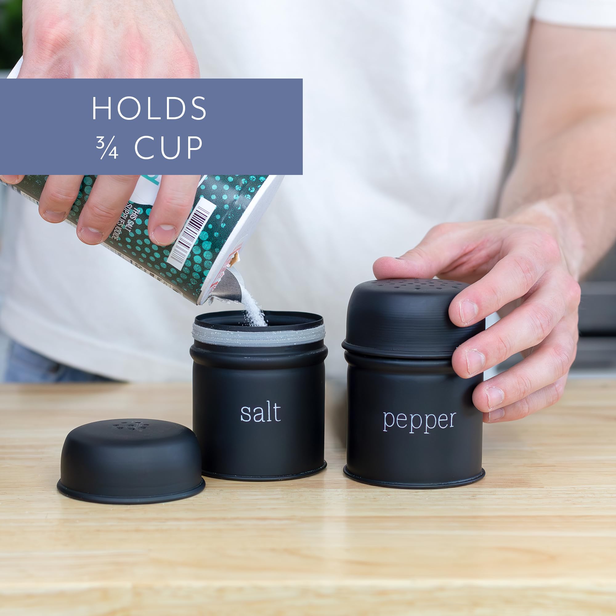 Auldhome Salt And Pepper Shaker Set (Black) Contemporary Modern Farmhouse Retro Enamel Style Shaker Set