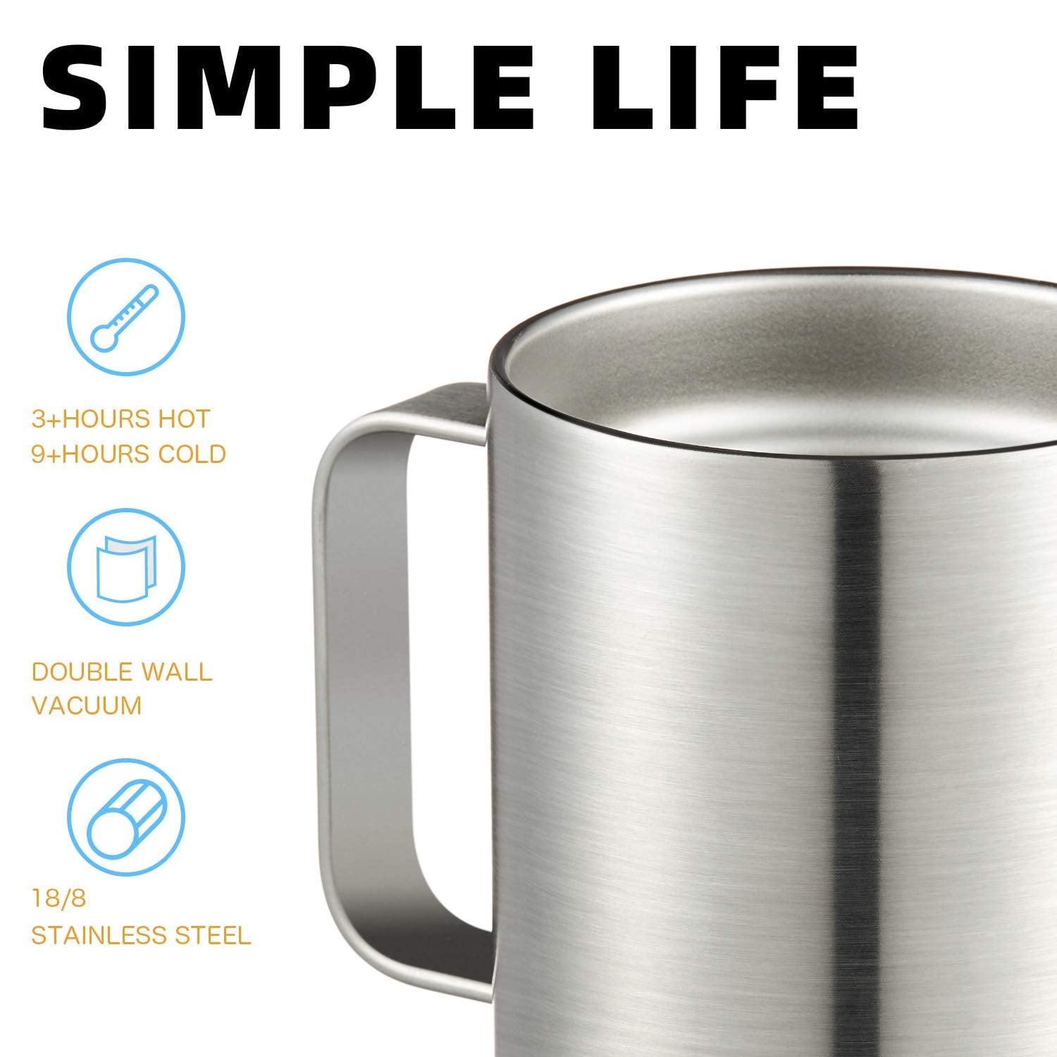 Meway 12Oz Coffee Mug With Handle,Stainless Steel Insulated Travel Tumblers With Sliding Lid,Double Wall Vacuum Camping Cup For