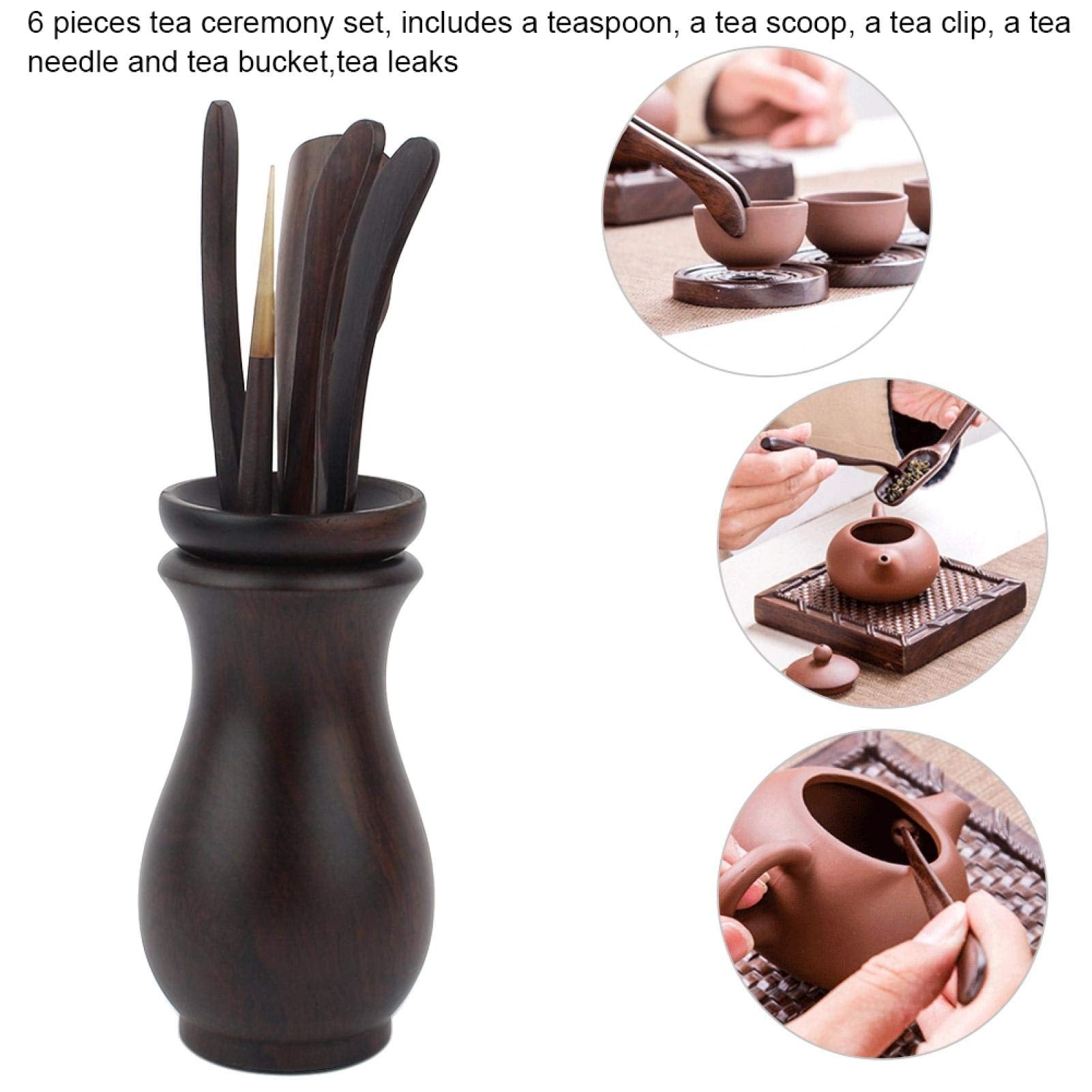 Chinese Gongfu Tea Set, 6Pcs Wooden Tea Ceremony Utensil Tools Set Tea Needle Tea Scoop Tea Clip Kungfu Tea Set