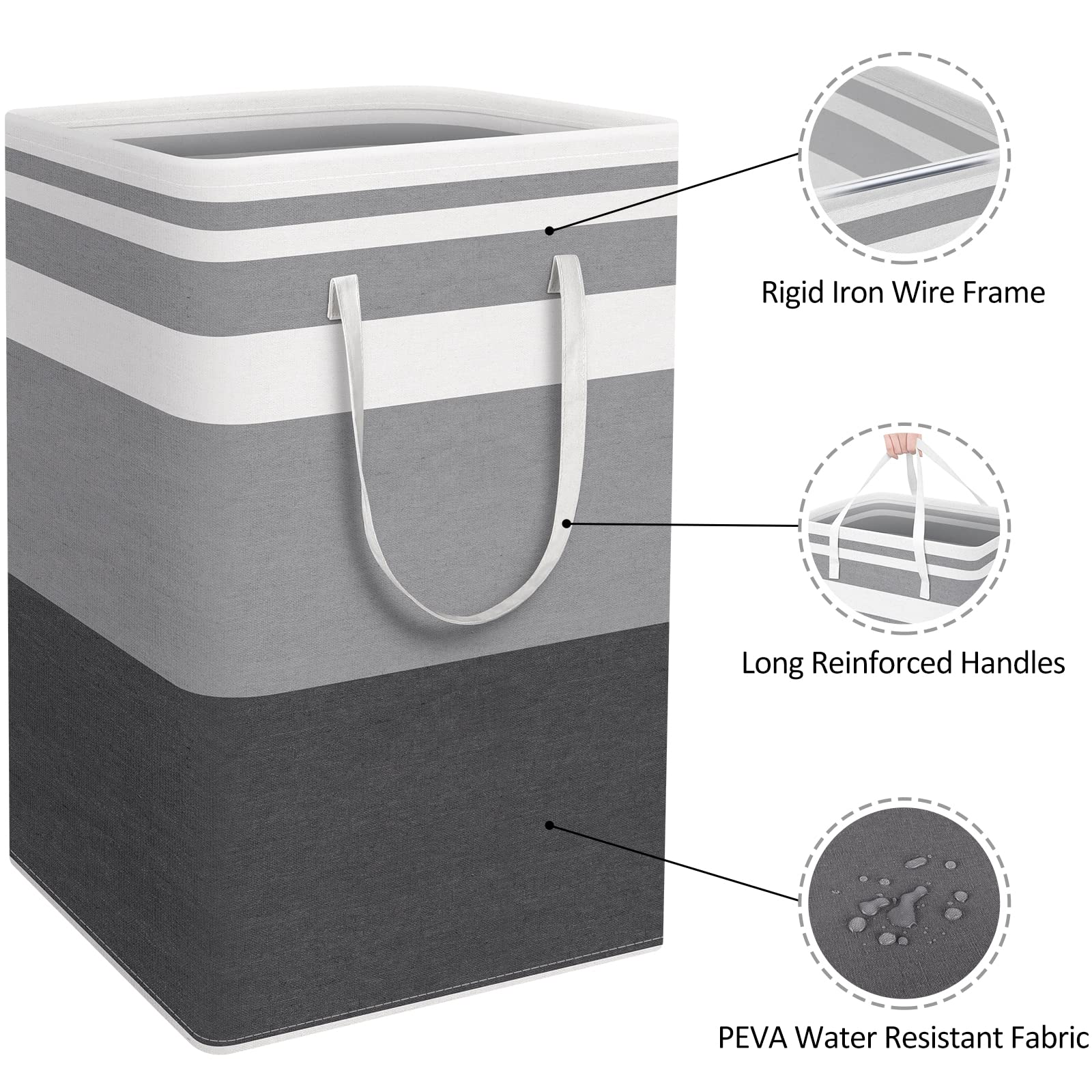 Wiselife 2-Pack Laundry Hamper, 75L, Collapsible, Waterproof, Cotton Blend, Gradient Grey
